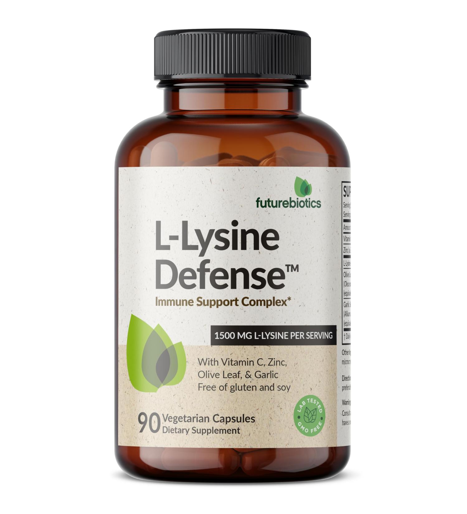 Futurebiotics L-Lysine Defense Immune Support Complex 1500 MG Per Serving with Vitamin C Zinc Olive Leaf & Garlic - Non-GMO 90 Vegetarian Capsules 90 Count (Pack of 1) - Buy Online on GoSupps.com