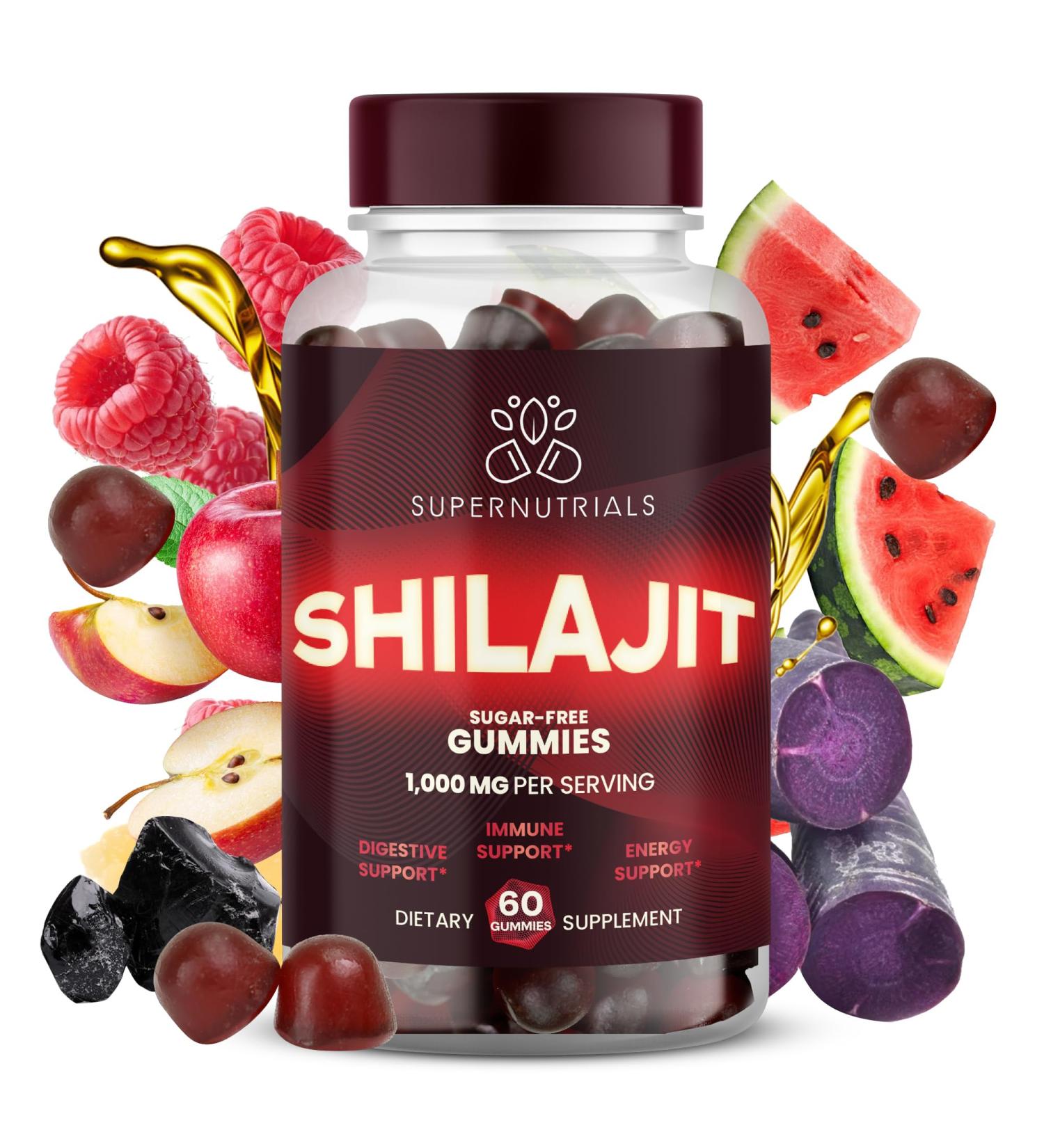 1000 mg Premium Himalayan Shilajit Gummies for Men and Women | Sugar-Free Organic | Non-GMO | Vegan-Friendly | Energy & Focus Boost - Immune Support | 60 Gummies 60 Count (Pack of 1) - Buy Online on GoSupps.com