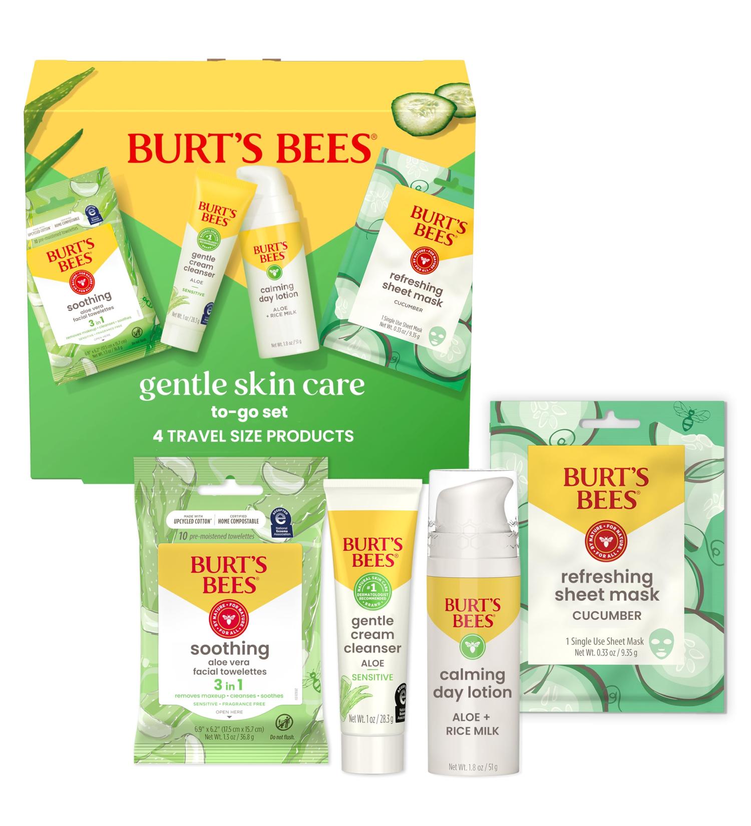 Burt's Bees Gentle Skin Care To-Go Set Includes Cleanser Towelettes Lotion and Sheet Mask Travel Size Facial Skin Care Products for Sensitive Skin Natural Origin 1 Gift Set Gentle Skin Set - Buy Online on GoSupps.com