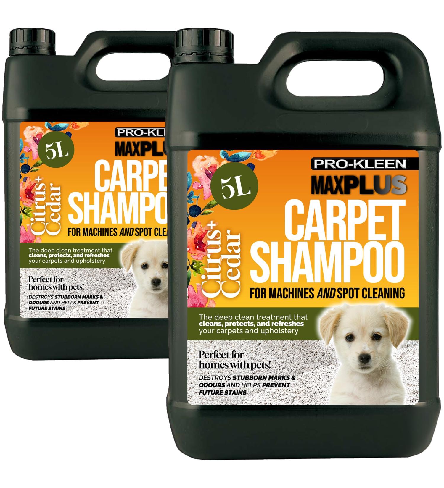 Pro-Kleen MAXPLUS Carpet Shampoo & Upholstery Cleaner Premium Formula to Remove Dirt & Stains Removes Pet Odours Suitable for all Machines (Citrus & Cedar 2 x 5 Litres) - Buy Online on GoSupps.com