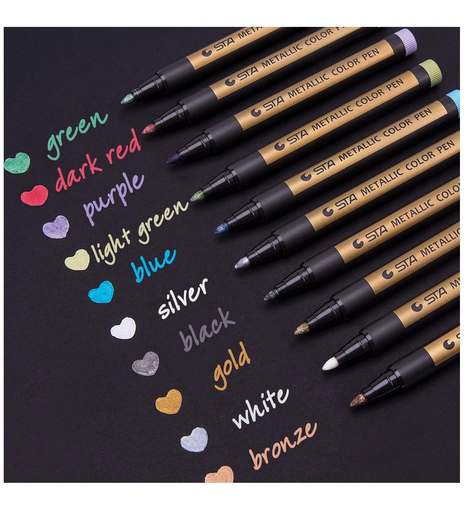 Dyvicl Metallic Marker Pens - Set of 10 Medium Point Metallic Markers for Rock Painting, Black Paper, Card Making, Scrapbooking & Crafts - Buy Online on GoSupps.com