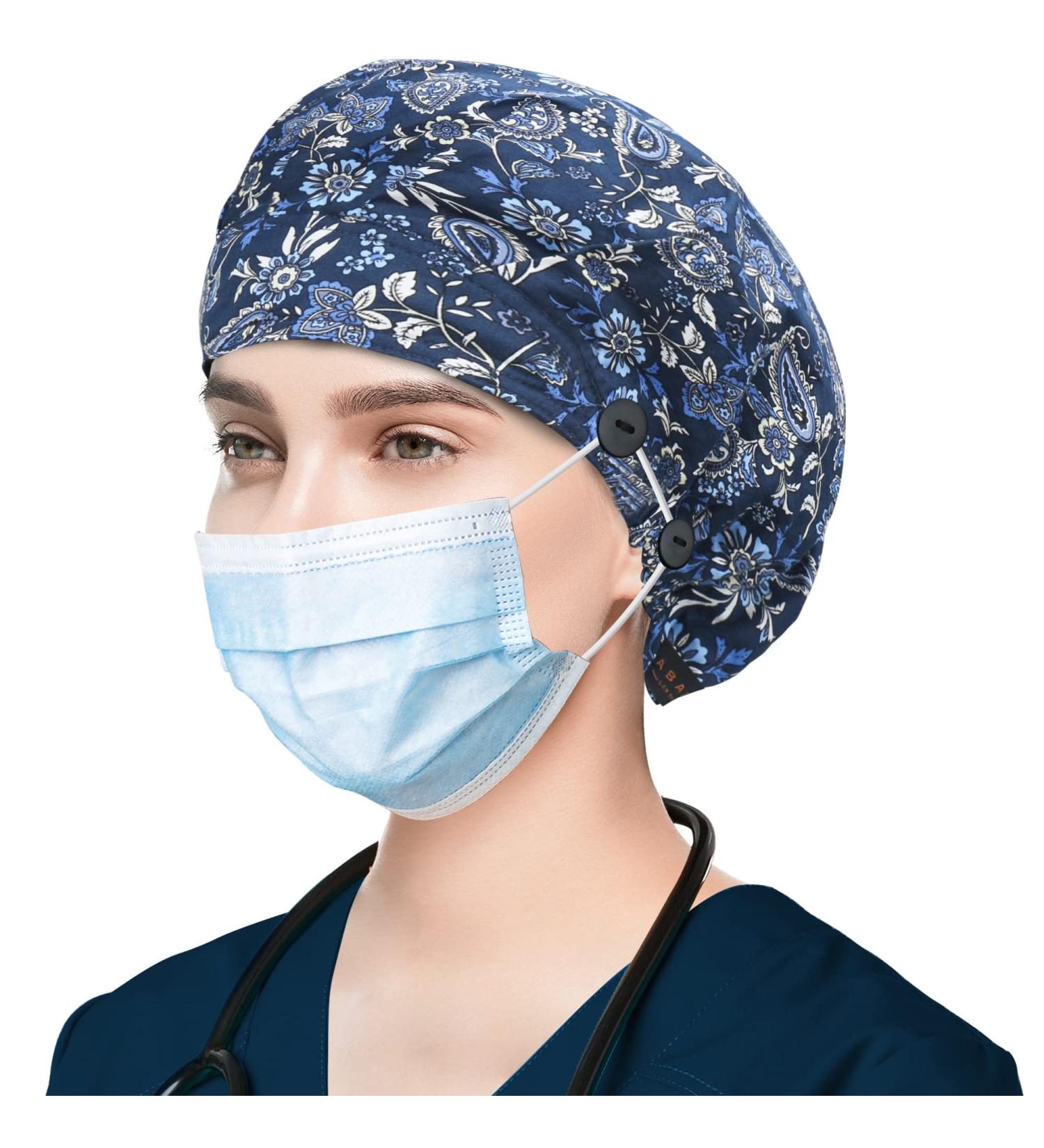 ABAMERICA Navy Feather Bouffant Cap with Button and Sweatband - Adjustable Working Hat | Unisex One Size | Single Layer - Buy Online on GoSupps.com