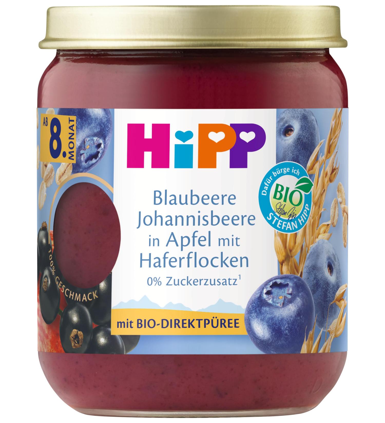 HiPP Organic Fruit and Grain Blueberry Currant in Apple with Oat Flakes 160g Pack of 6 (6x160g)
