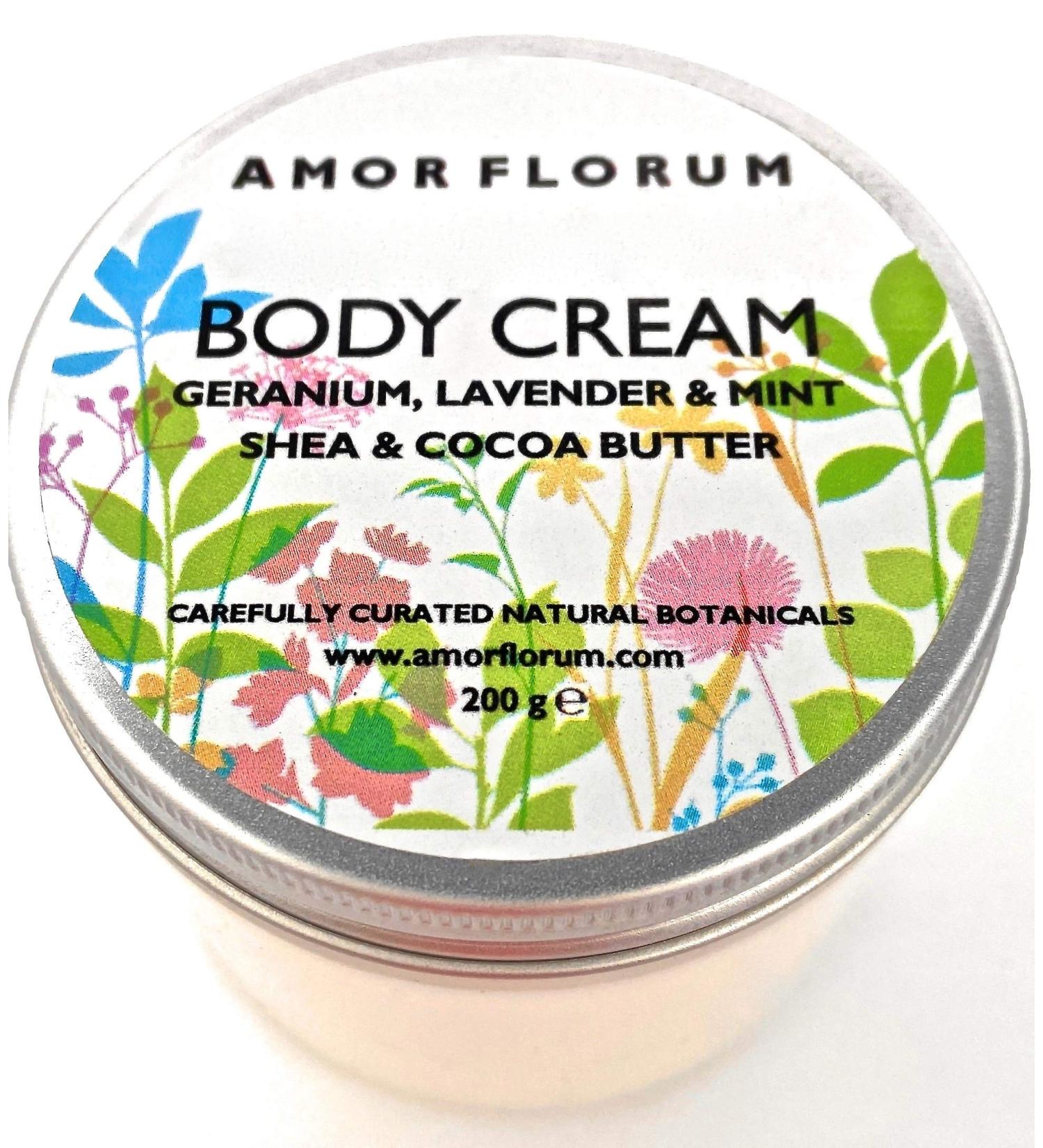 99% Natural Rich Body Butter - Shea & Cocoa Butter Geranium Lavender & Mint | Hydrates Dry Skin | Amor Florum 200g - Buy Online on GoSupps.com