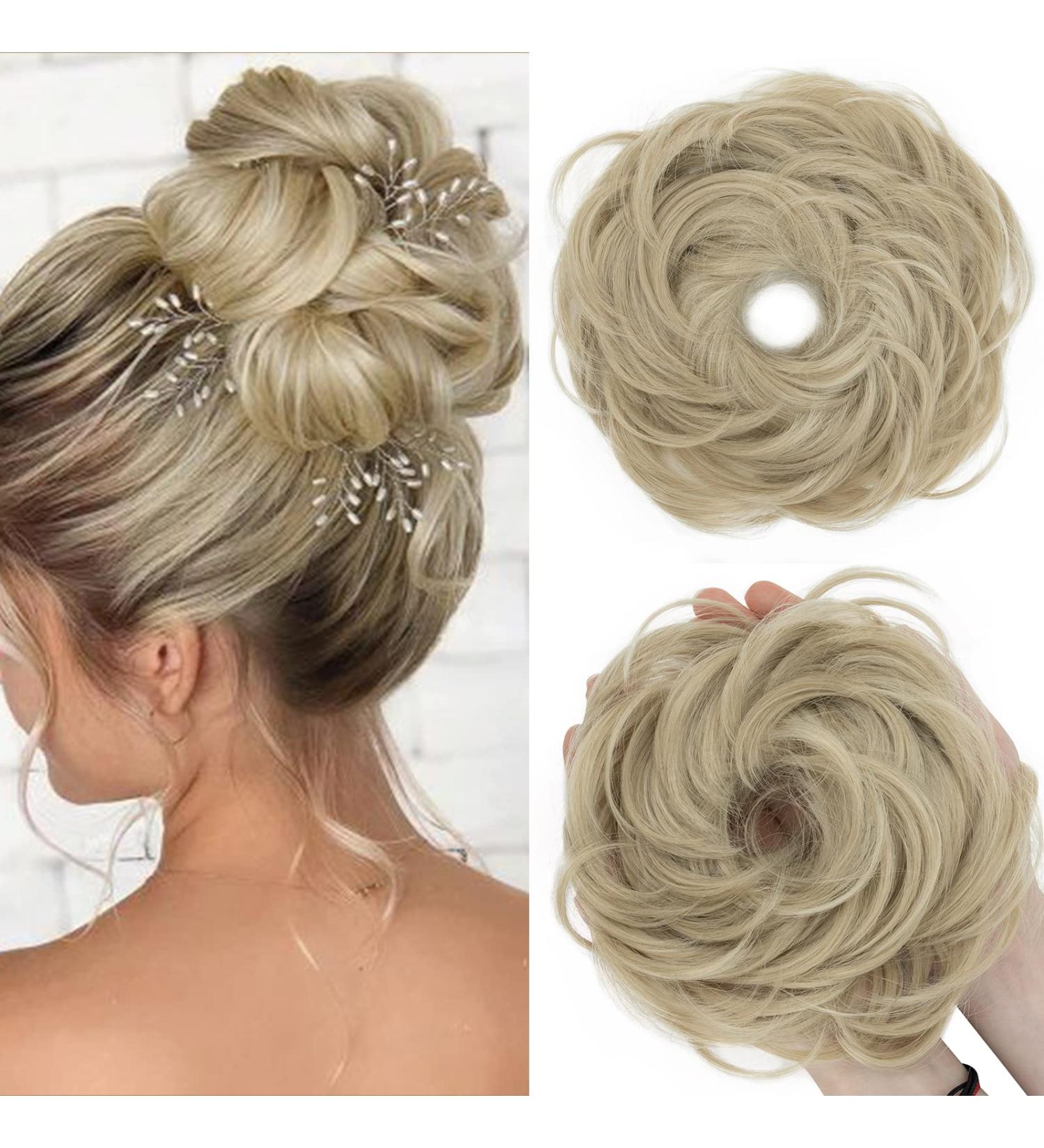 S-Noilite Women's Thick Messy Bun Hair Scrunchie in Ash Blonde Mix Bleach Blonde - Ponytail Extension for Chignons and Updos - Buy Online on GoSupps.com