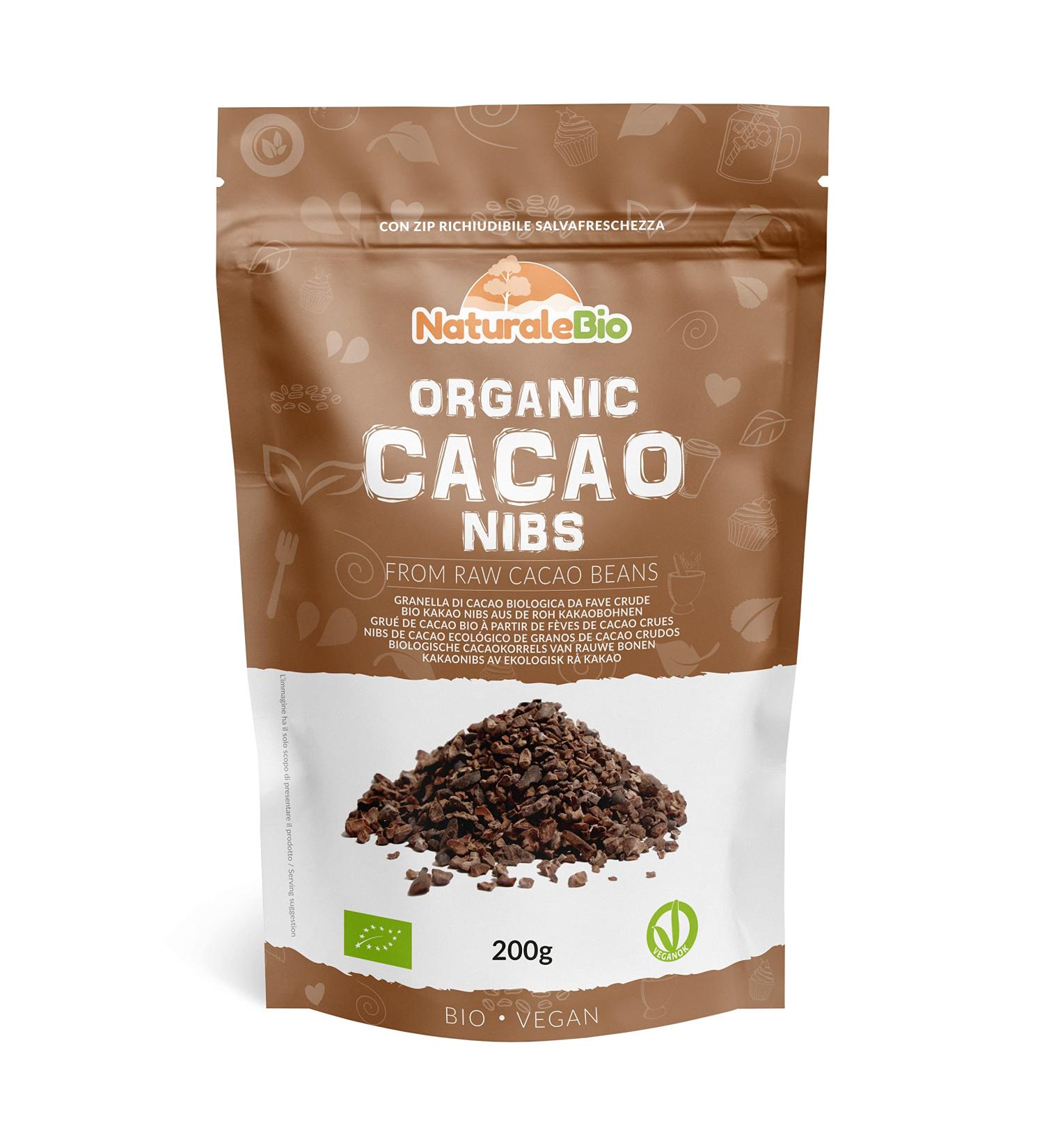 Organic Raw Cacao Nibs 200g - Pure Peruvian Theobroma Cacao Plant Source. High in Magnesium, Potassium, and Iron. NaturaleBio Nibs 200g - Pack of 1 - Buy Online on GoSupps.com