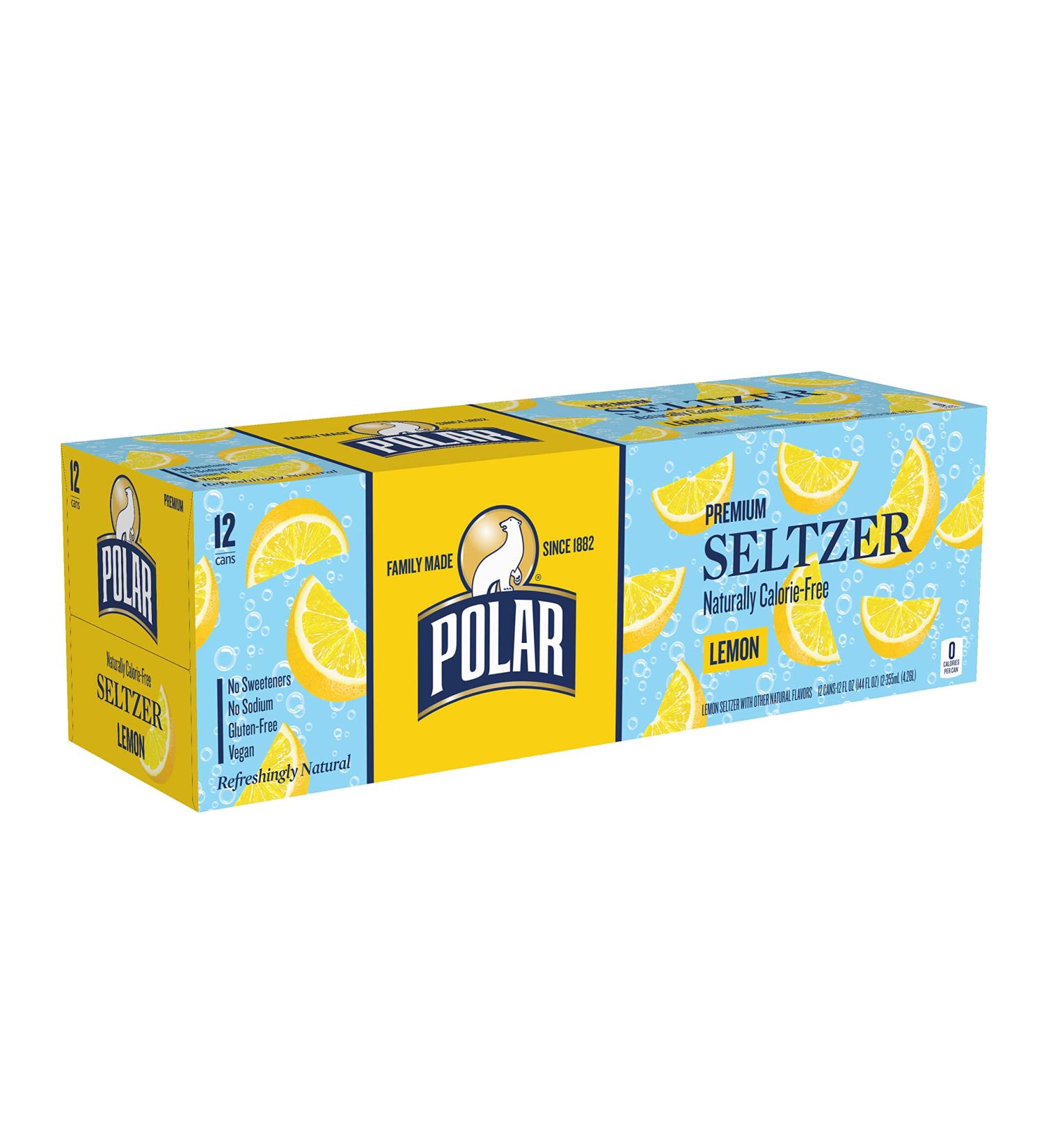 Polar Seltzer Lemon 12oz - Pack of 12 | Refreshing Sparkling Water - Buy Online on GoSupps.com