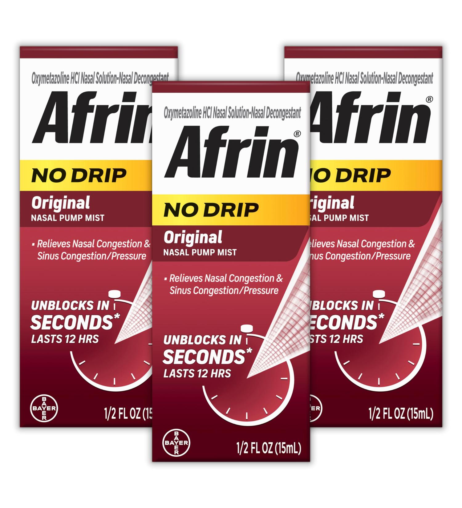 Afrin No Drip Original Nasal Mist Triple Pack, Non-Drowsy, Fast-Acting Decongestant for Nasal Congestion and Sinus Pressure Relief, Adults and Children 6 and Older, .5 fl oz (Pack of 3) - Buy Online on GoSupps.com