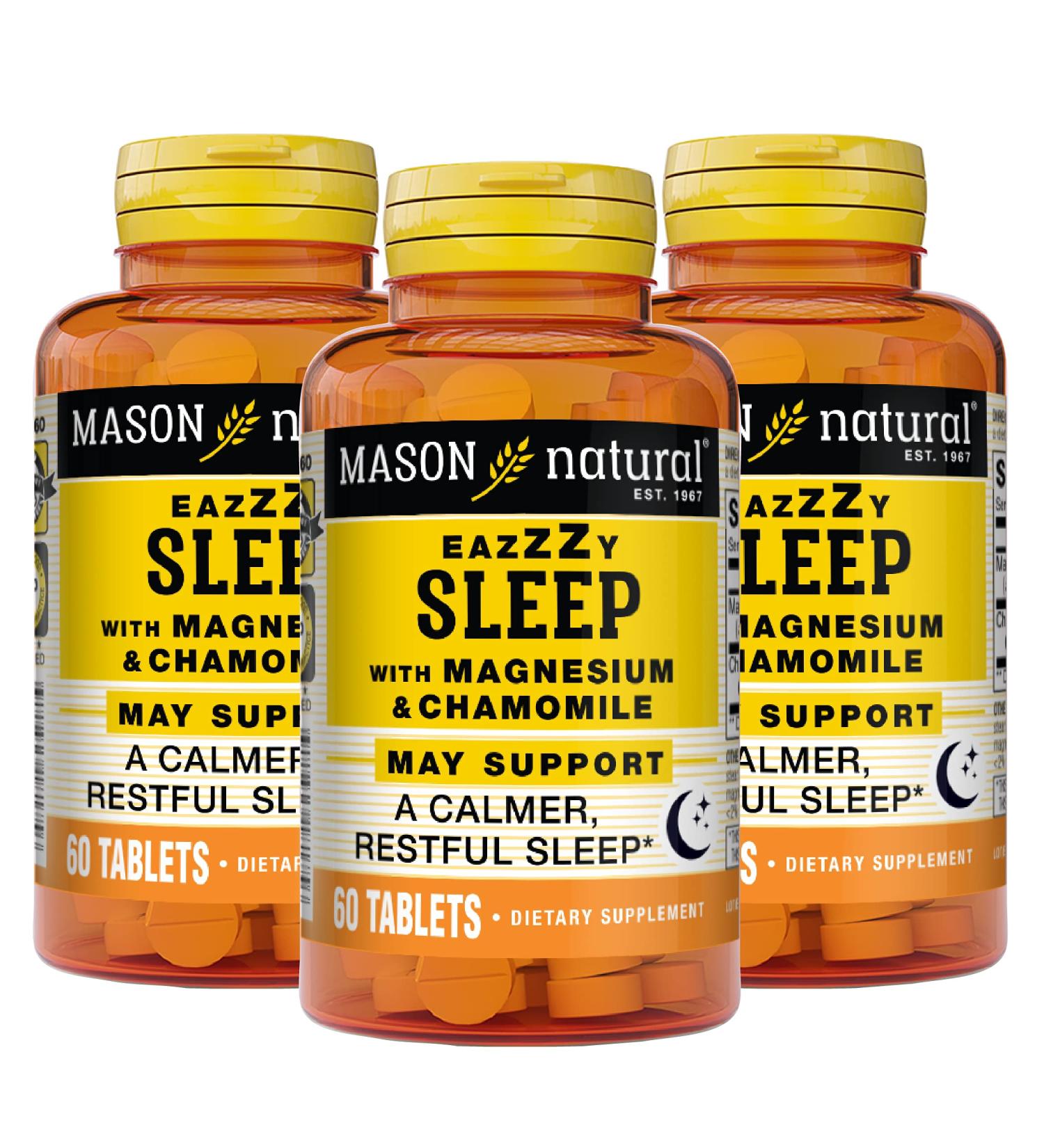 Mason Natural Eazzzy Sleep - Magnesium & Chamomile Sleep Aid | 60 Tablets (Pack of 3) | Natural Calm & Restful Sleep Solution - Free International Shipping - Buy Online on GoSupps.com