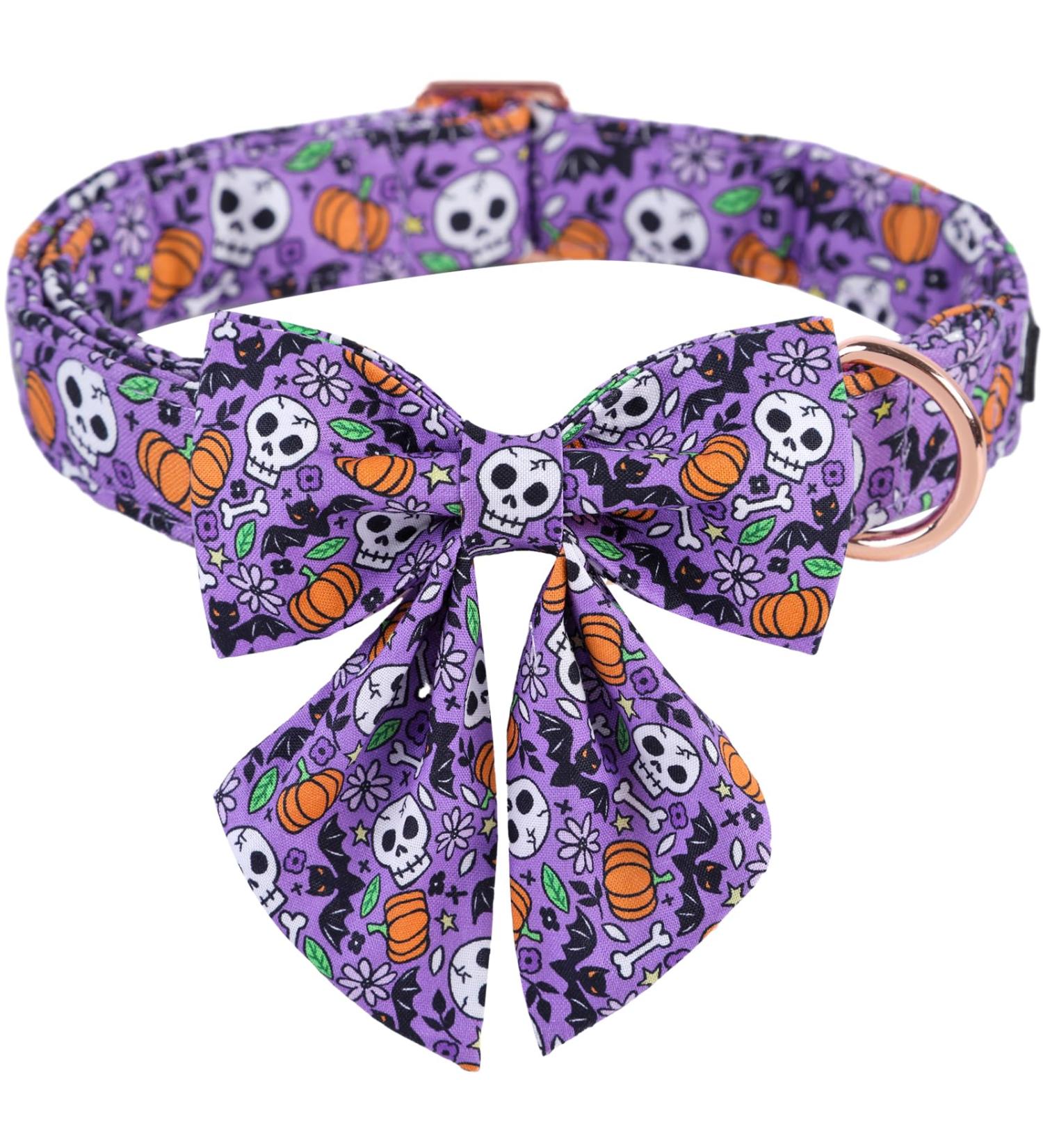 Shop Aring Pet Halloween Dog Collar - Adjustable Purple Pumpkin Bat Design | Cute Cotton Skull Collar for Medium Dogs | Pack of 1 - Buy Online on GoSupps.com