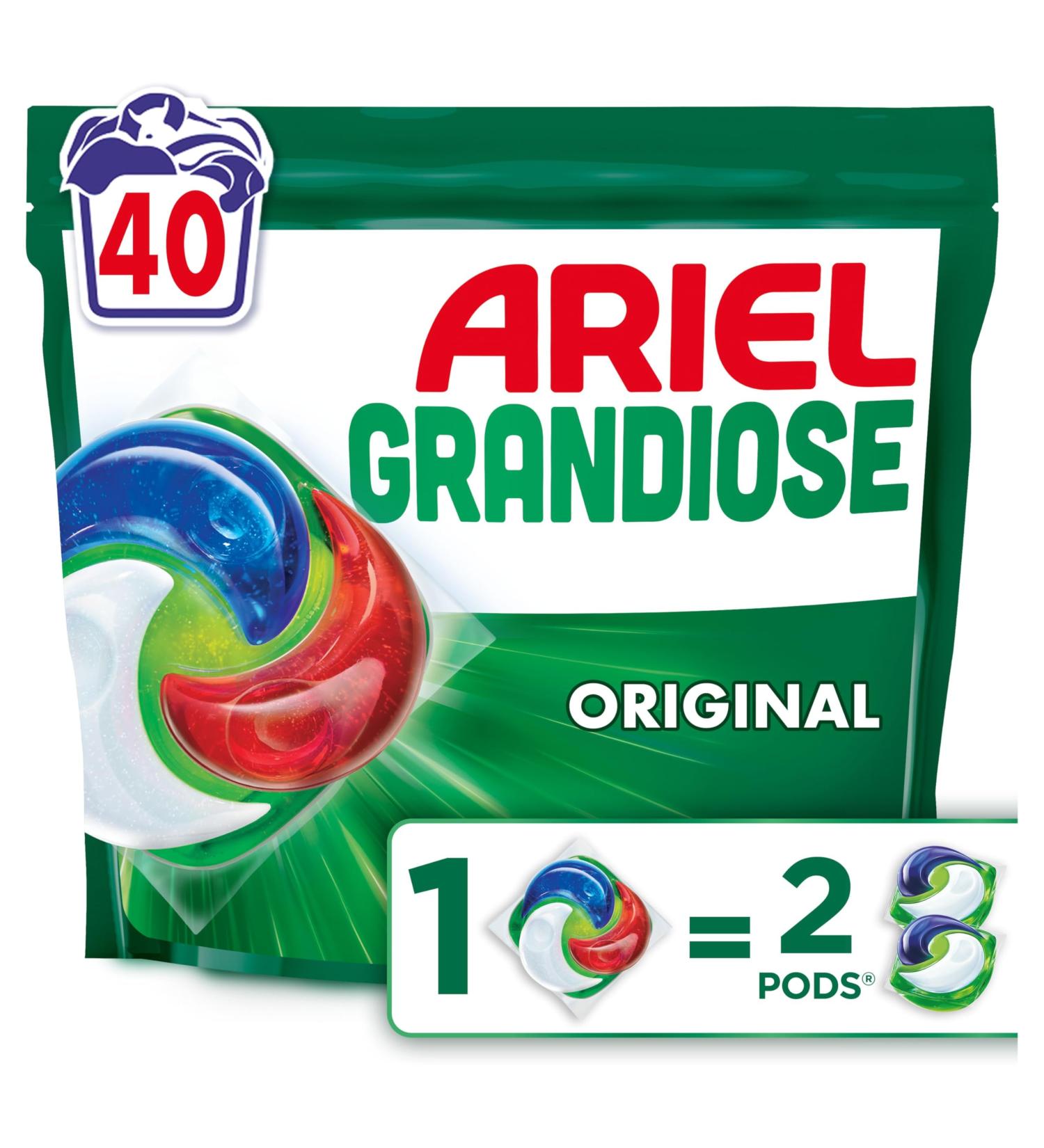 Ariel Grandiose PODS Liquid Detergent Capsules 40 Washes Original 2 x Stain and Odor Remover Action - Buy Online on GoSupps.com