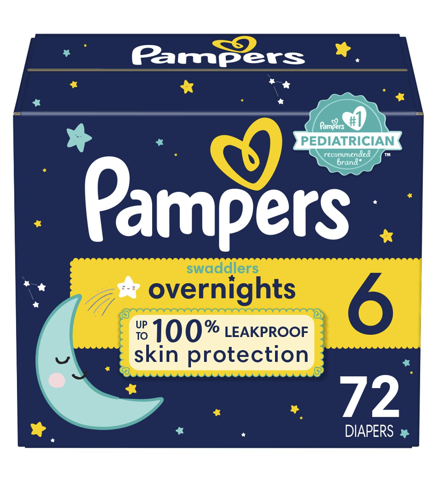 Diapers Size 6  72 Count - Pampers Swaddlers Overnights Disposable Baby Diapers  Enormous Pack (Packaging & Prints May Vary) Enormous Size 6 - Buy Online on GoSupps.com
