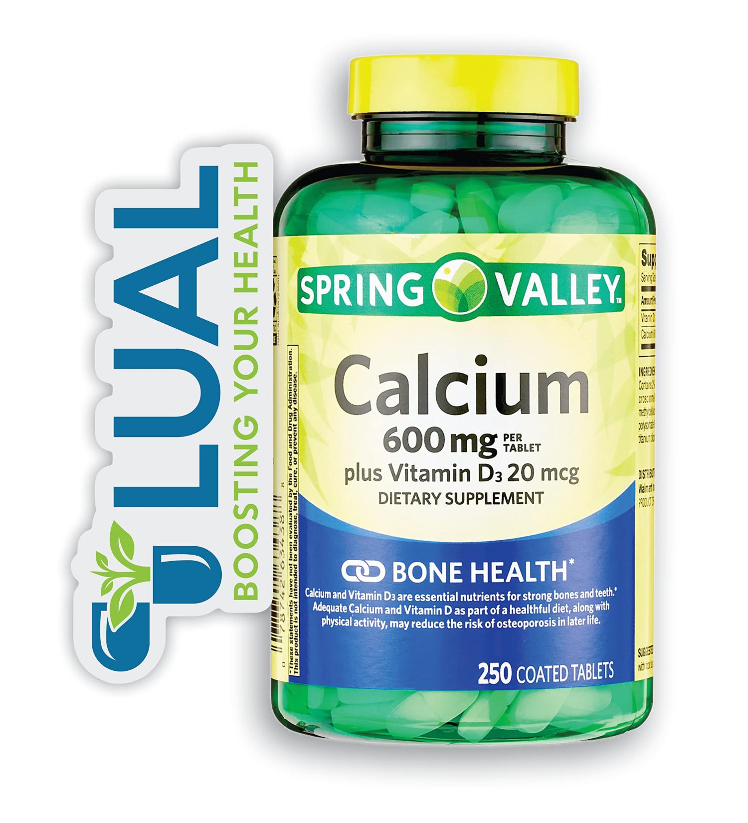 Spring Valley Calcium Plus Vitamin D Tablets 600mg - 250 Coated Tablets with Luall Sticker | Dietary Supplement for Stronger Bones & Healthier Joints - Buy Online on GoSupps.com