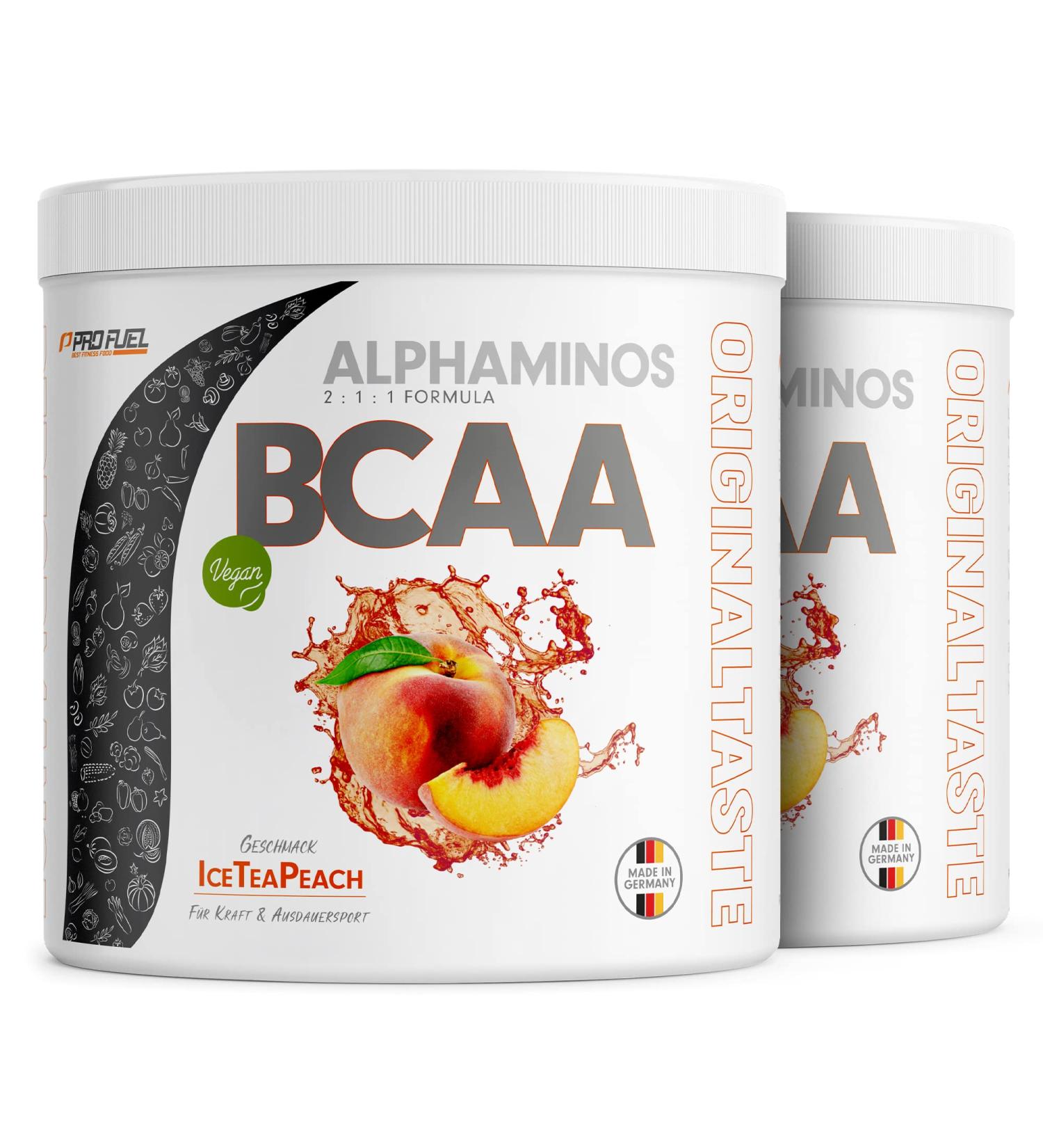 Alphaminos BCAA Powder 2x300g - Ice Tea Peach - Test Winner Essential Vegan Amino Acids | Profuel - Buy Online on GoSupps.com