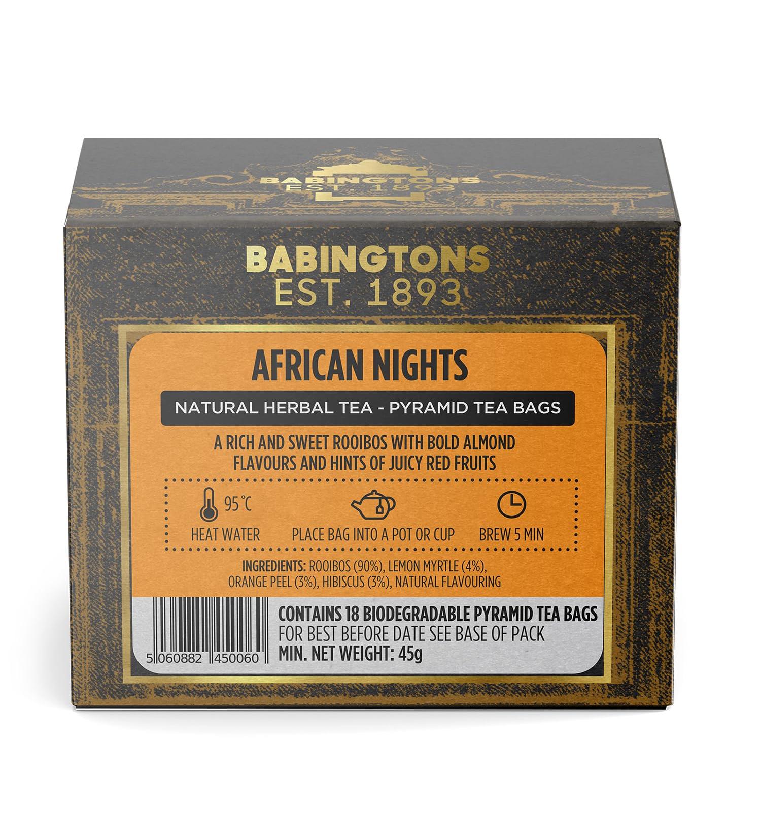 African Nights Rooibos Pyramid Tea Bags - 18 High Grade Bags with Lemon Myrtle, Hibiscus, Orange Peel & Almond - Biodegradable & Plastic Free - Buy Online on GoSupps.com