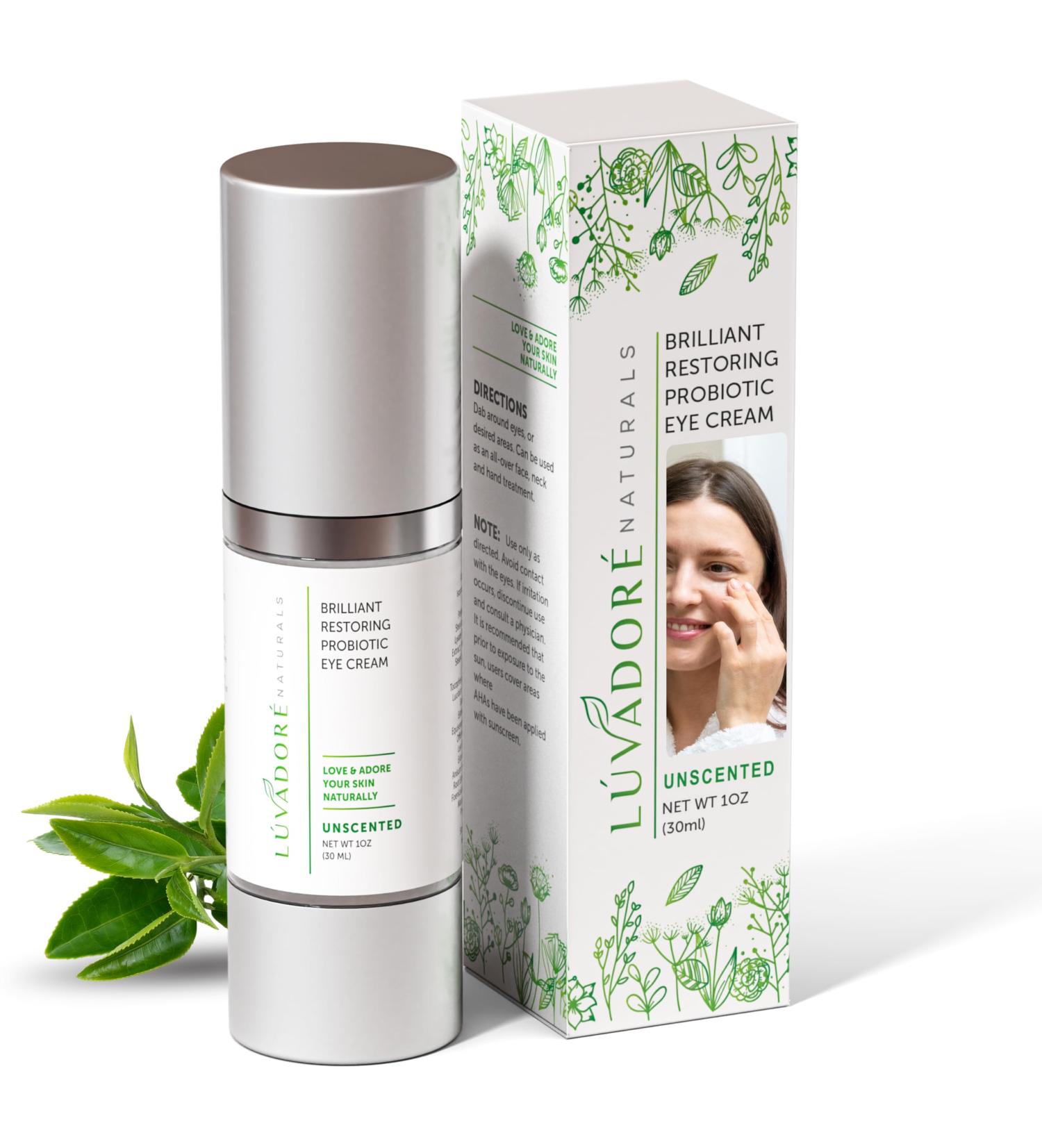 Luvadore Naturals Brilliant Restoring Probiotic Eye Cream Under Eye Cream with Caffeine Green Tea Hyaluronic Acid Botanical Ingredients Facial Serum for Puffy Eyes Dark Circles Wrinkles - Buy Online on GoSupps.com