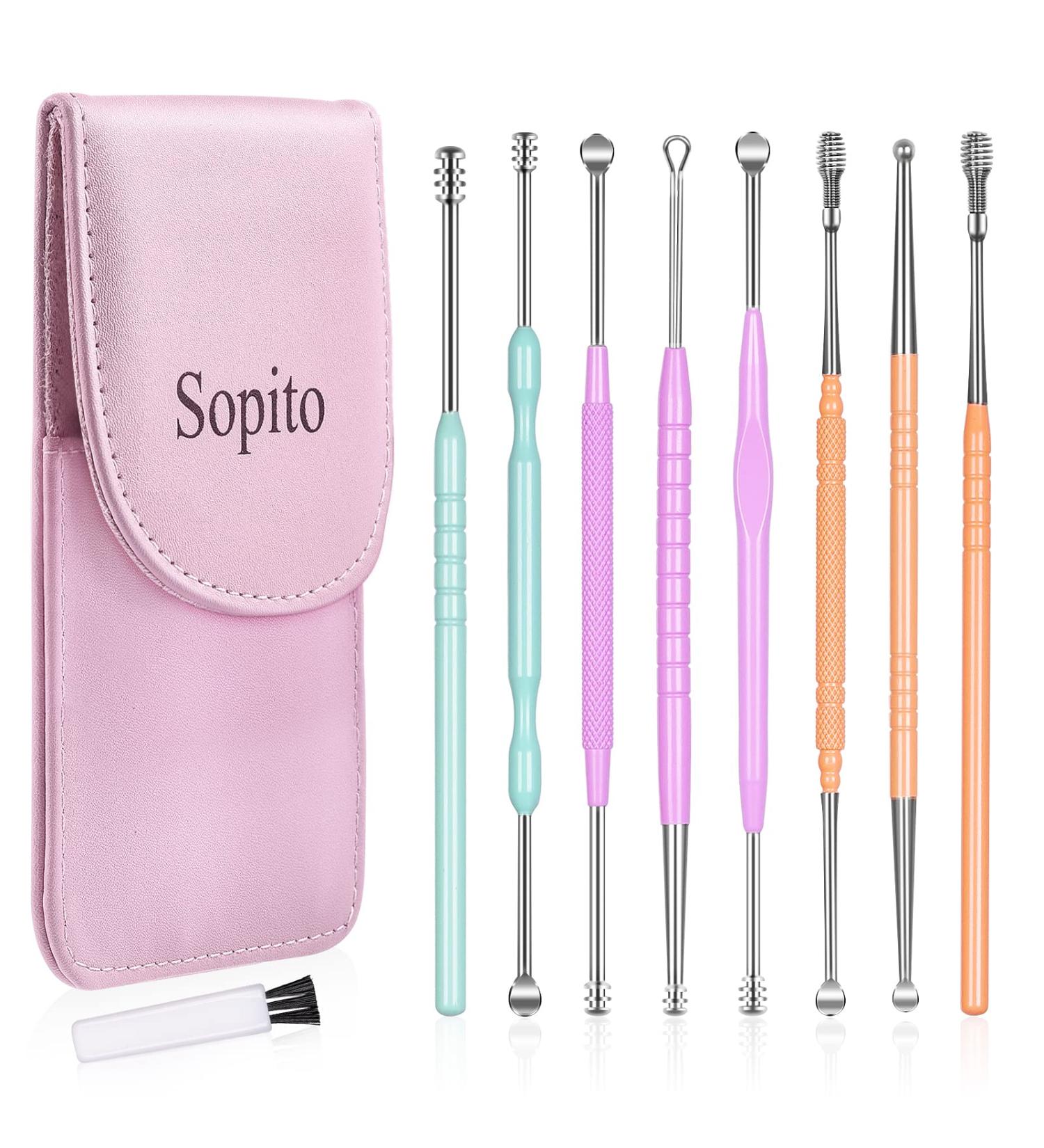Ear Wax Removal Kit - Sopito 10pcs Ear Scoop Set with Storage Bag and Brush - Buy Online on GoSupps.com