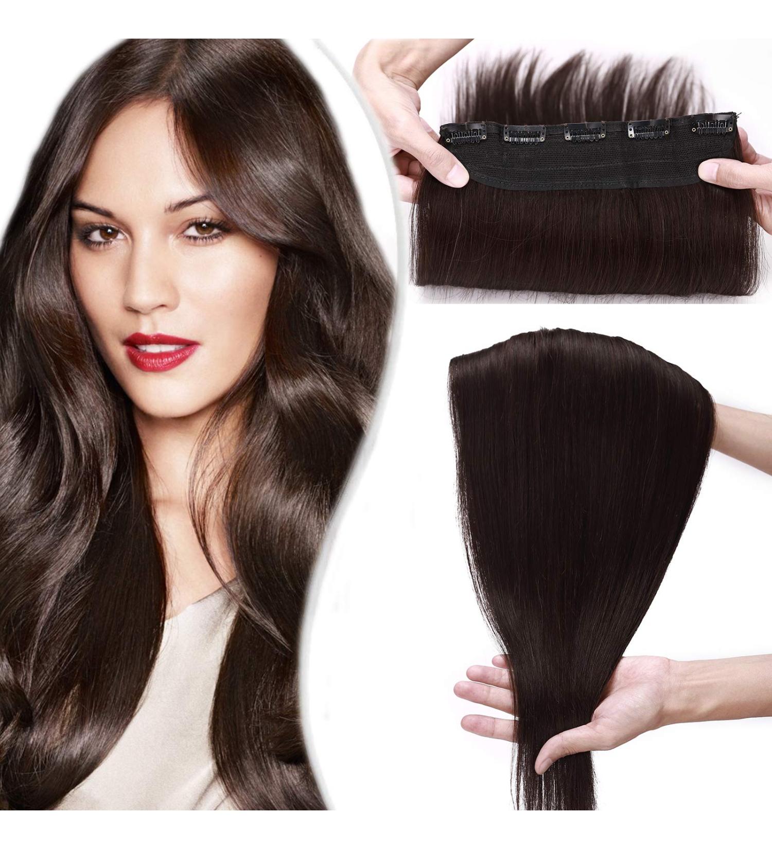 Buy Dark Brown Clip-In Hair Extensions | Thick Real Human Hair Weft 22 | 100g for Volume - Buy Online on GoSupps.com
