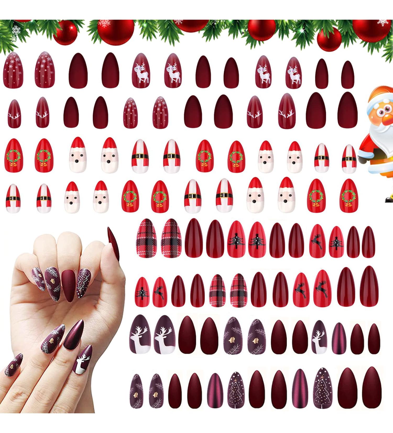 4-Piece Christmas Stiletto Nail Tips | Shiny Acrylic Artificial Nails for Holiday Parties | 6 Sizes Available - Buy Online on GoSupps.com