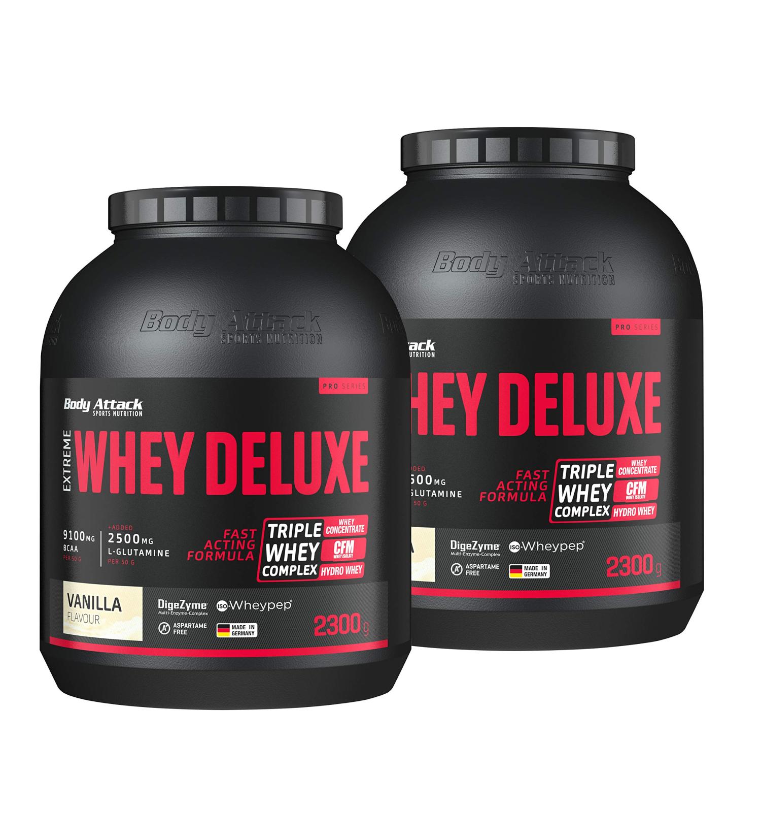 Body Attack Extreme Whey Deluxe Vanilla Cream 2x2.3 kg | Triple Whey Complex Protein Powder with Amino Acids | Low Fat & Sugar - Buy Now in Germany - Buy Online on GoSupps.com