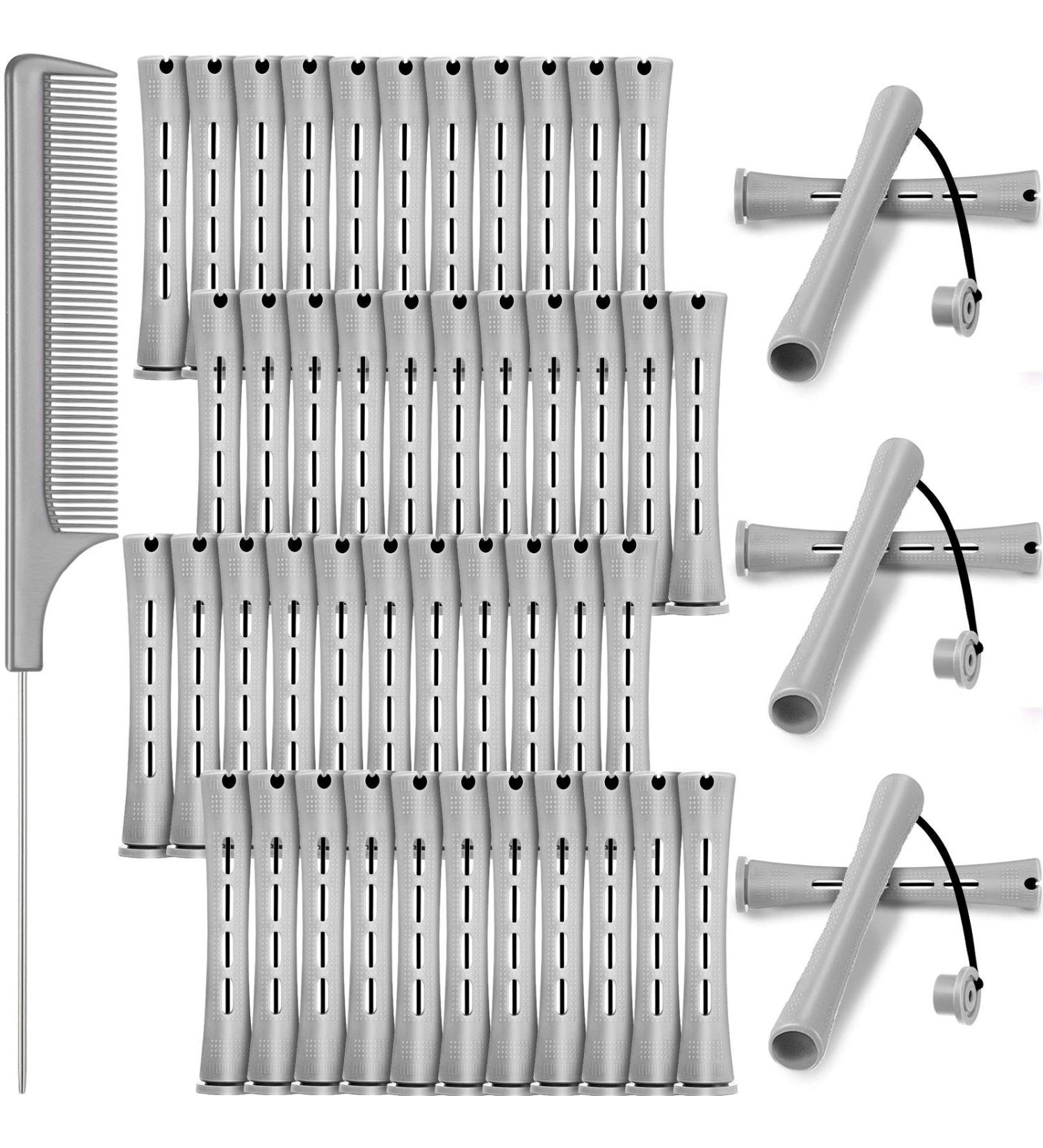 48-Piece Gray Hair Perm Rods Set with Steel Rat Tail Comb - Hairdressing Styling Tools (0.59 Inch) - Buy Online on GoSupps.com