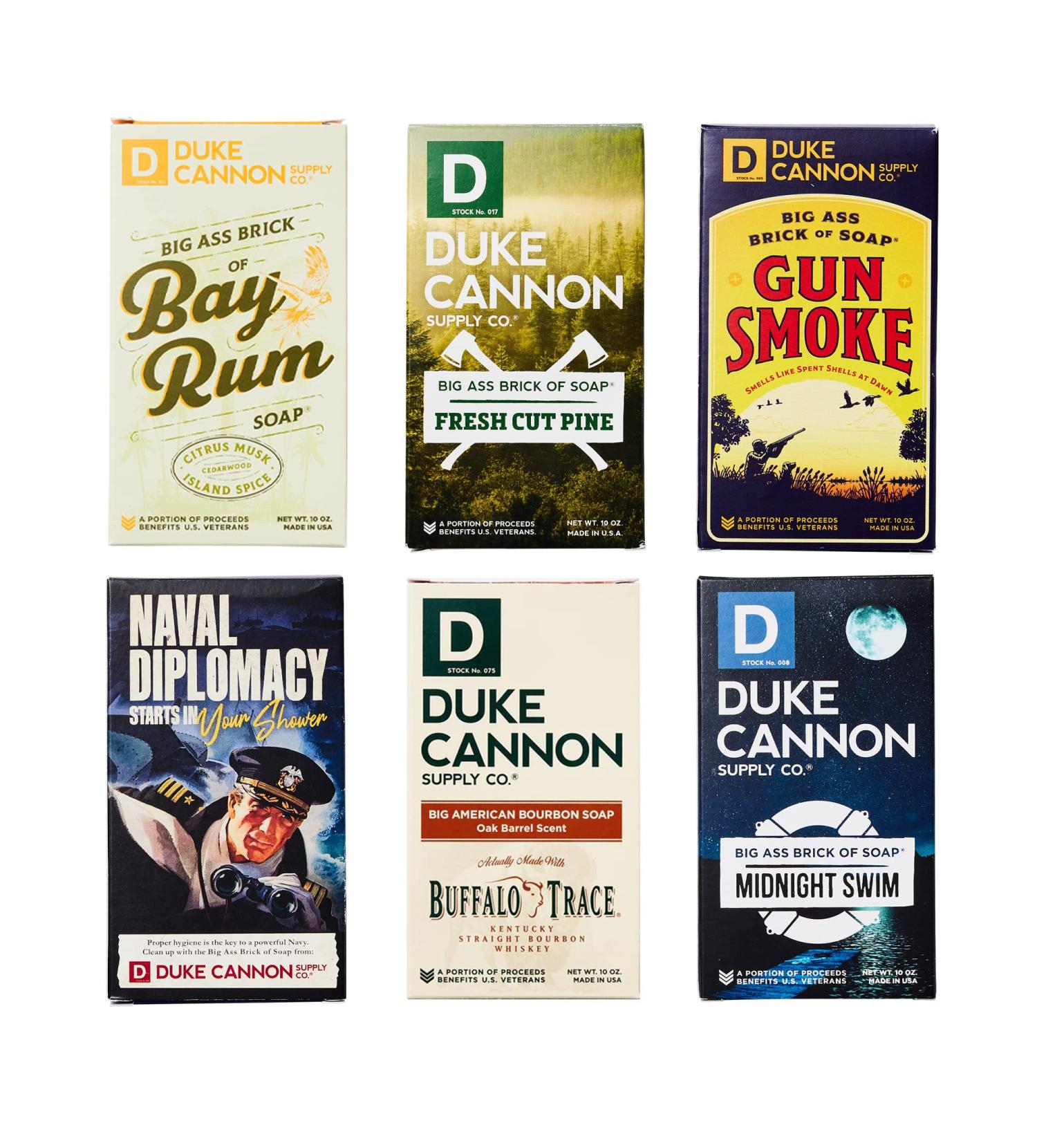 Duke Cannon Bar Soap for Men Variety Pack - 6 Big American Bourbon, Bay Rum, Midnight Swim, Naval Diplomacy, Gun Smoke & Fresh Cut Pine Soaps - Buy Online on GoSupps.com