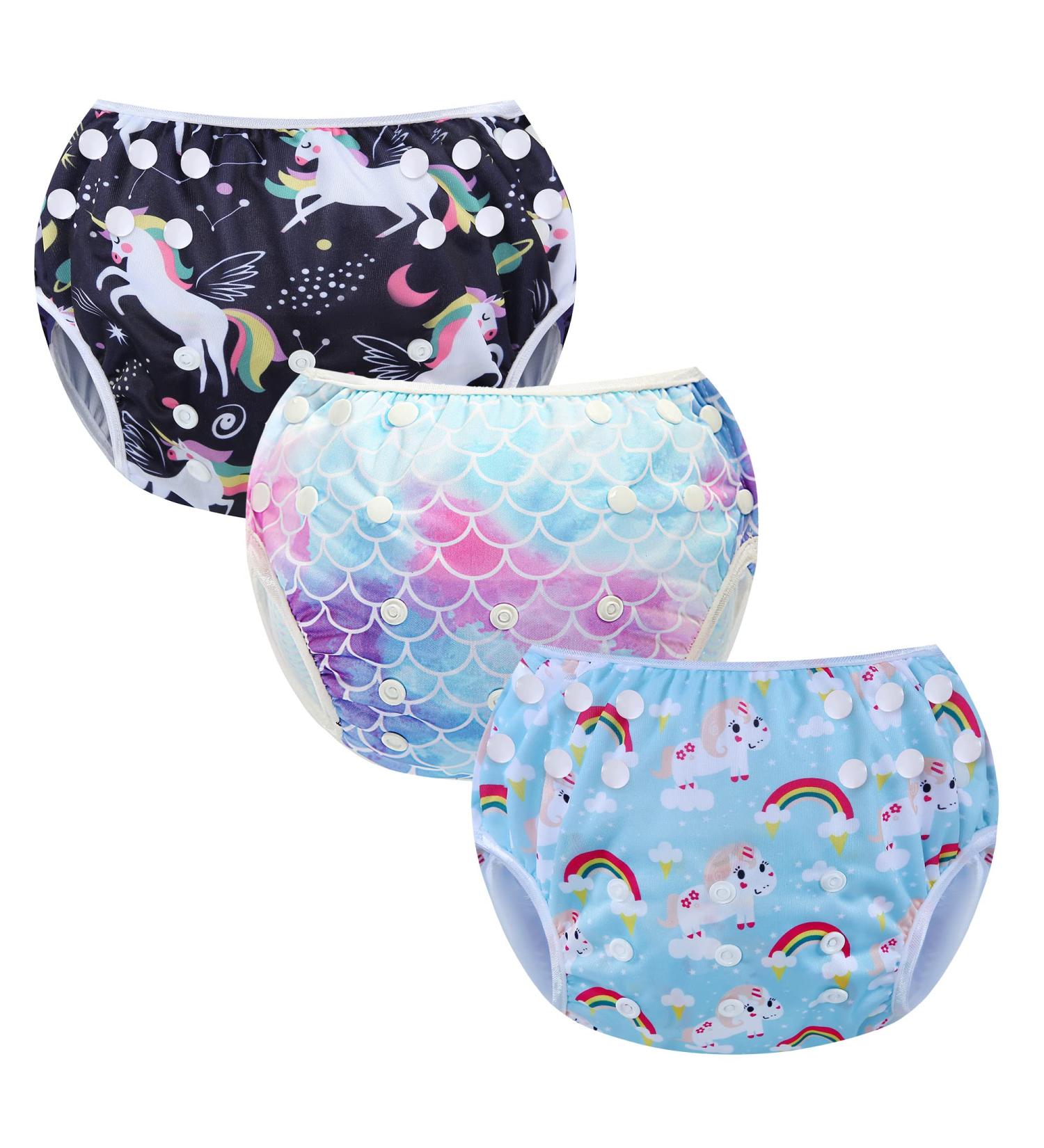 Buy Codkkre Reusable Swimming Diapers for Girls | Adjustable 3-Pack Unicorn Rainbow & Mermaid | 0-3 Years - Buy Online on GoSupps.com
