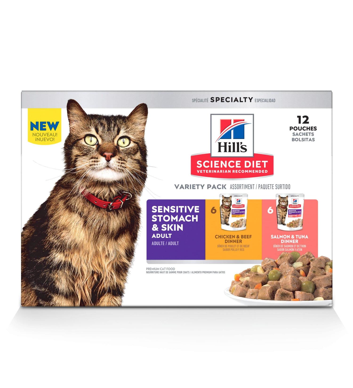 Hill's Science Diet Adult Sensitive Stomach & Skin Wet Cat Food Pouch 2.8oz (12 Pack) - Buy Online on GoSupps.com