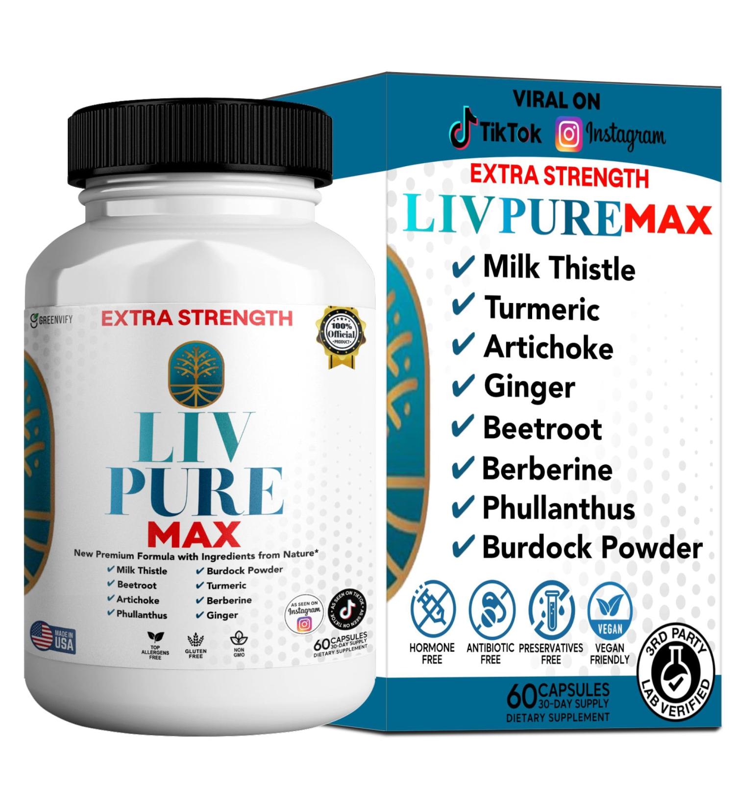 Liv Pure Max Extra Strength Liver Support Supplement 60 Veggie Capsules with Milk Thistle and Natural Ingredients (1) - Buy Online on GoSupps.com