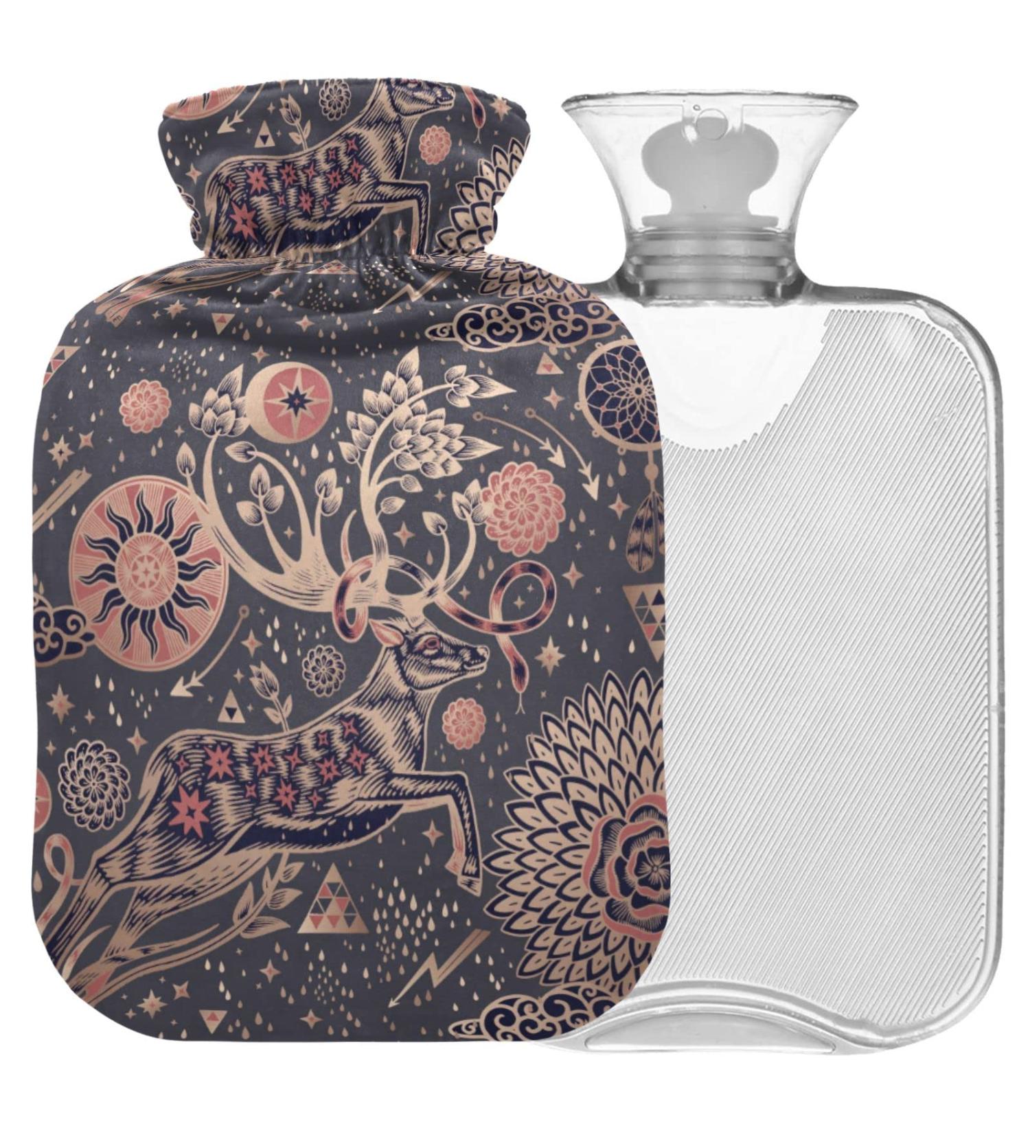 Shop Naanle Vintage Floral Deer Hot Water Bottle - 2L Transparent Heat & Cold Therapy for Pain Relief | Ideal for Bed Hands & Feet - Buy Online on GoSupps.com
