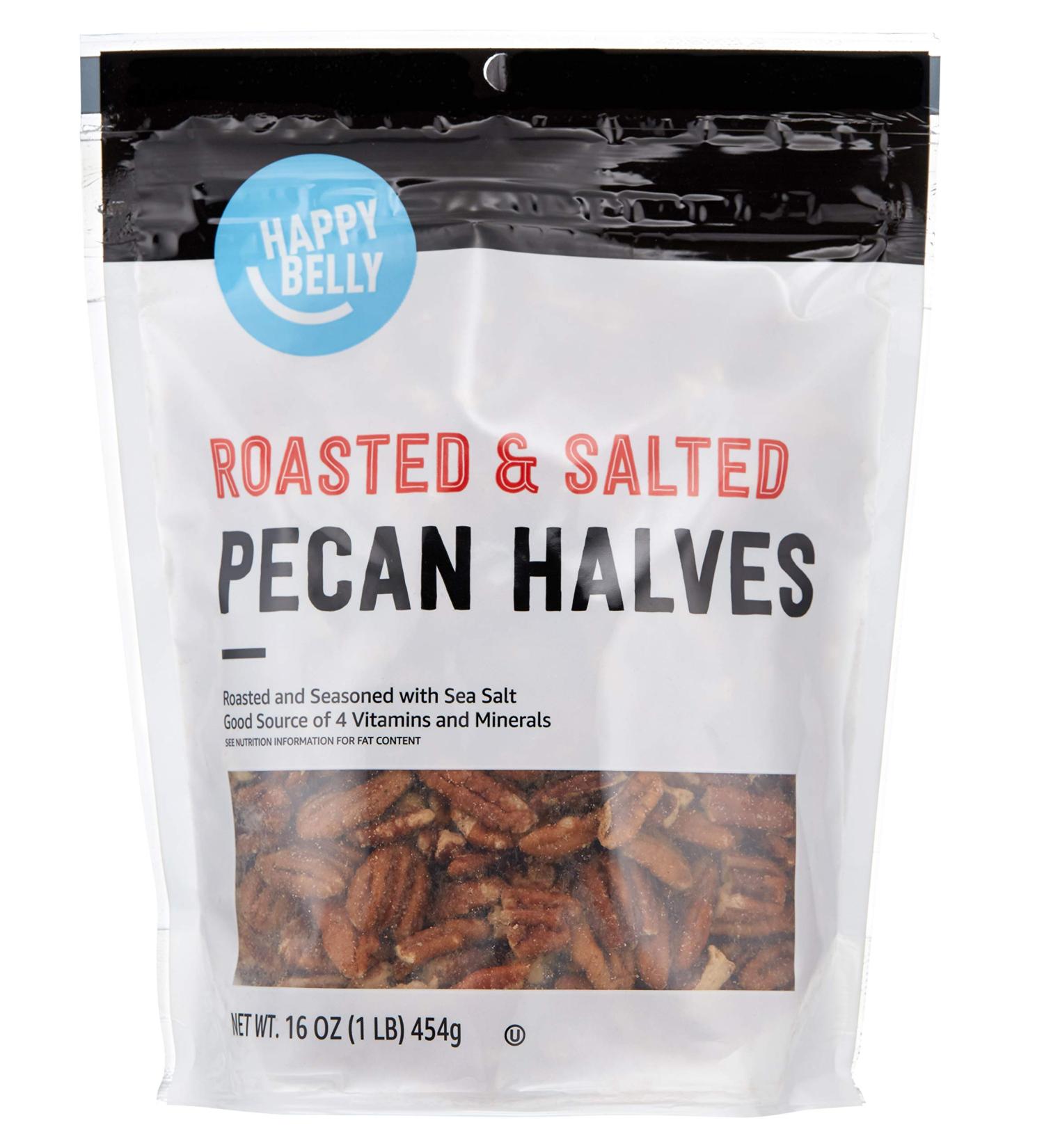 Happy Belly Roasted & Salted Pecan Halves - 16 oz | Amazon Brand - Buy Online on GoSupps.com