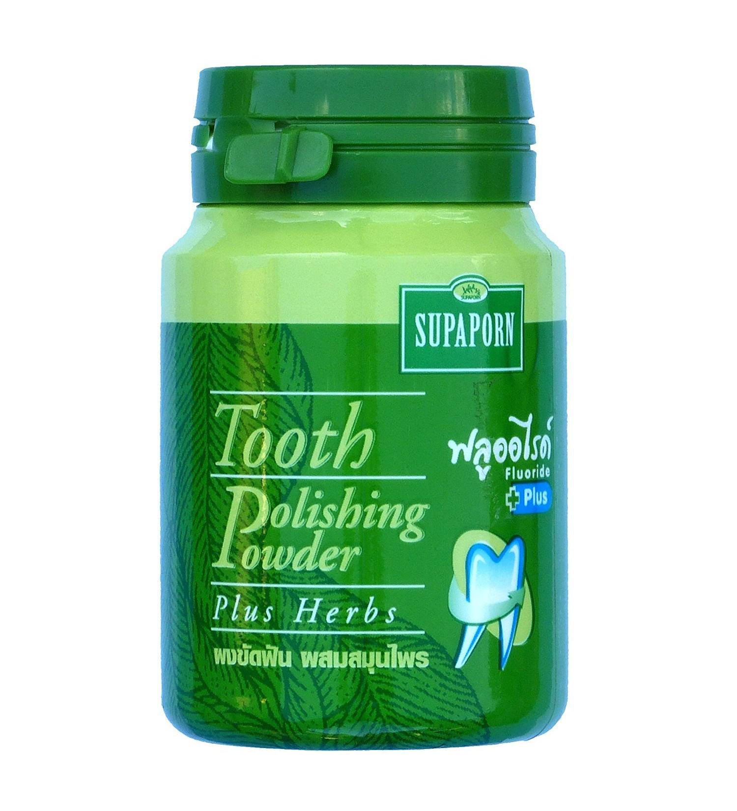 Set of 2 Bottles Supaporn Tooth Polishing Powder Thai Toothpaste Plus Herb Freshen Breath 90g.
