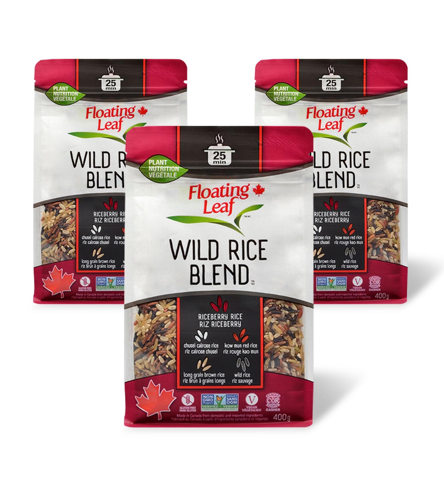 Pack of 3 x 400g Wild Rice Blend with Long Grain Brown Rice Chusei Calrose Rice Riceberry Rice Black Rice Kow Mun Red Jasmine Rice Non Gluten Non-GMO Kosher and Vegan - Floating Leaf - Buy Online on GoSupps.com