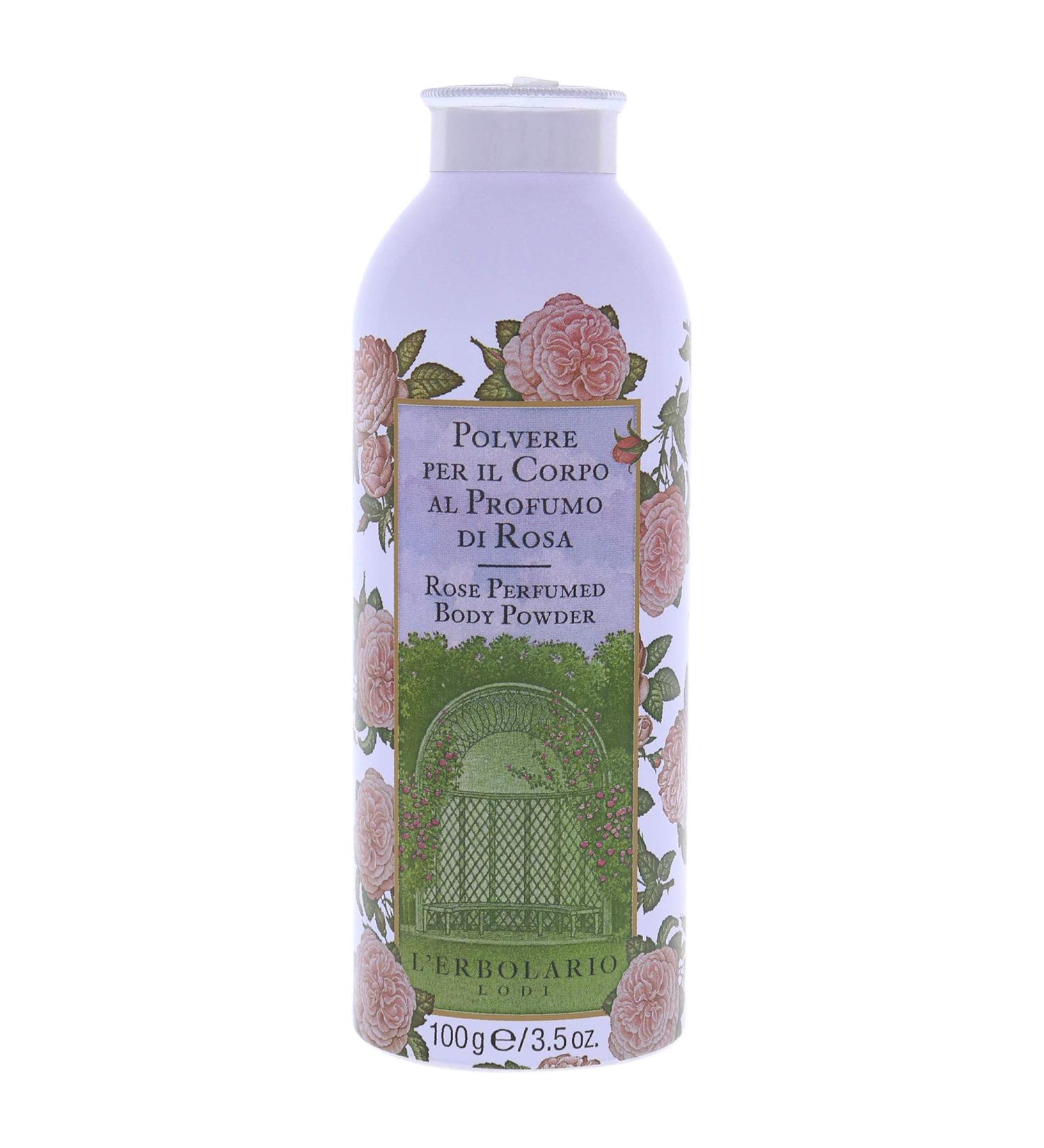 L'Erbolario Rose Perfumed Body Powder - Naturally Enticing Floral Scent with Rose  Jasmine  and White Musk - No Silicones  Parabens Or Petrolatum - Perfectly Refreshing for All Skin Types - 3.5 Oz