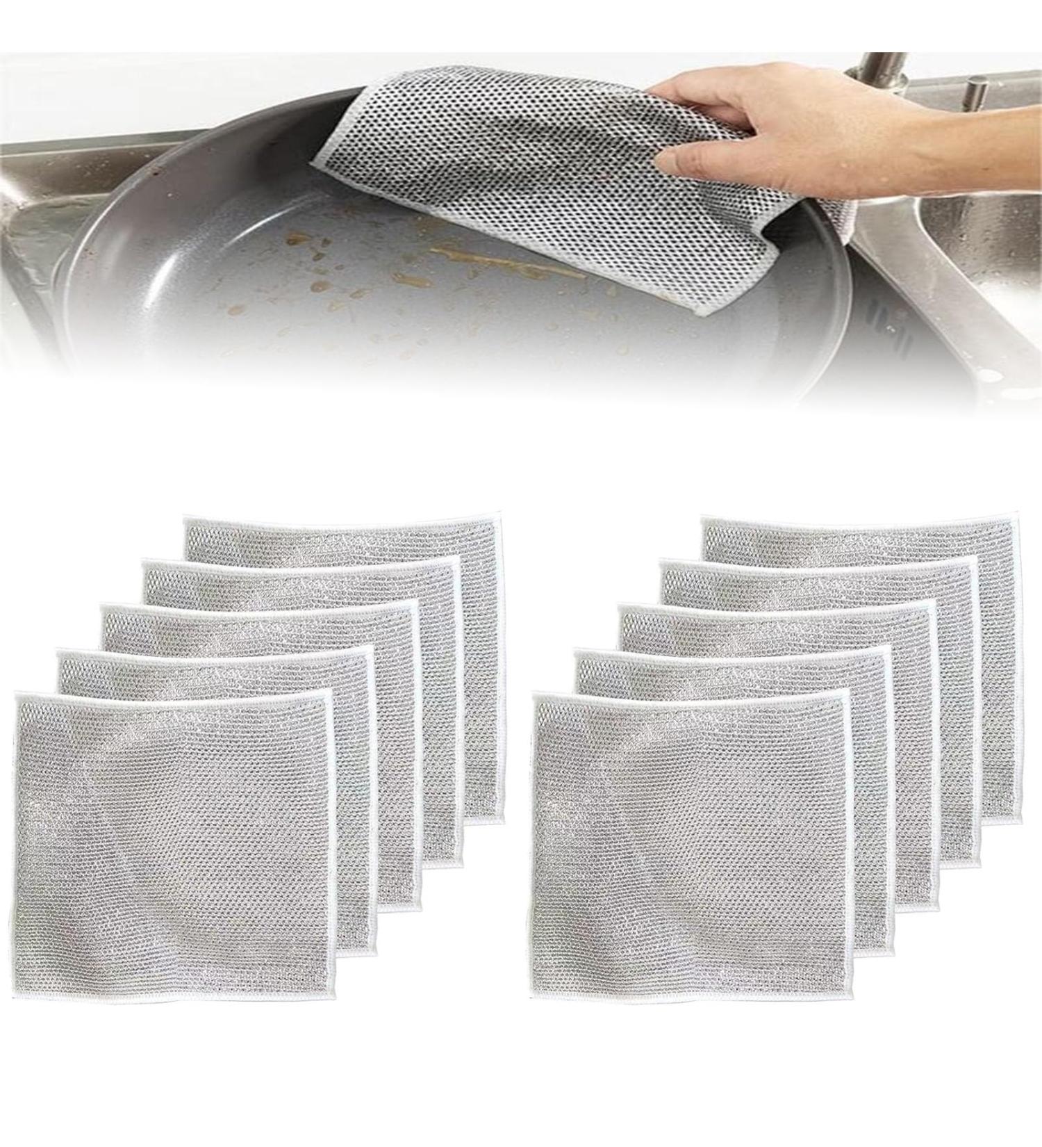 Multipurpose Wire Dishwashing Rags for Wet and Dry Double Stainless Steel Scrubber Multifunctional Non-Scratch Wire Dishcloth Reusable Double Layer Cleaning Cloths Dish (10PCS) - Buy Online on GoSupps.com