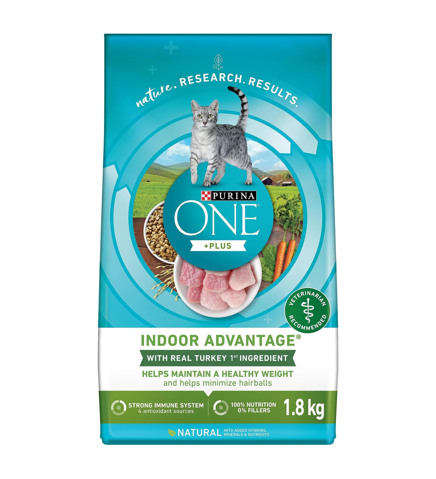 Purina ONE +Plus Dry Cat Food Indoor Advantage Turkey - 1.8 kg Bag 1.8 kg (Pack of 1) - Buy Online on GoSupps.com