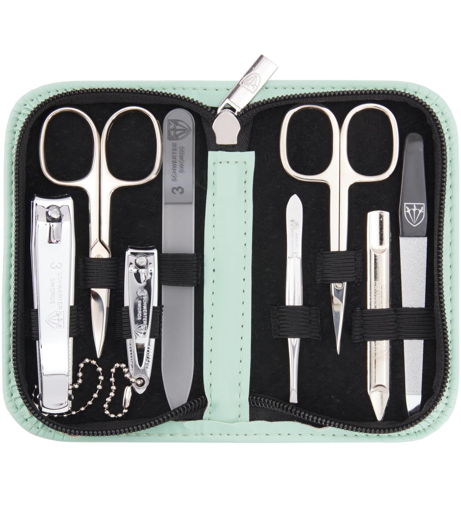 3 Swords Germany - brand quality 8 piece manicure pedicure grooming kit set in mint fashion leather case in gift box - Made by 3 Swords MINT - SYNTHETIC LEATHER - Buy Online on GoSupps.com