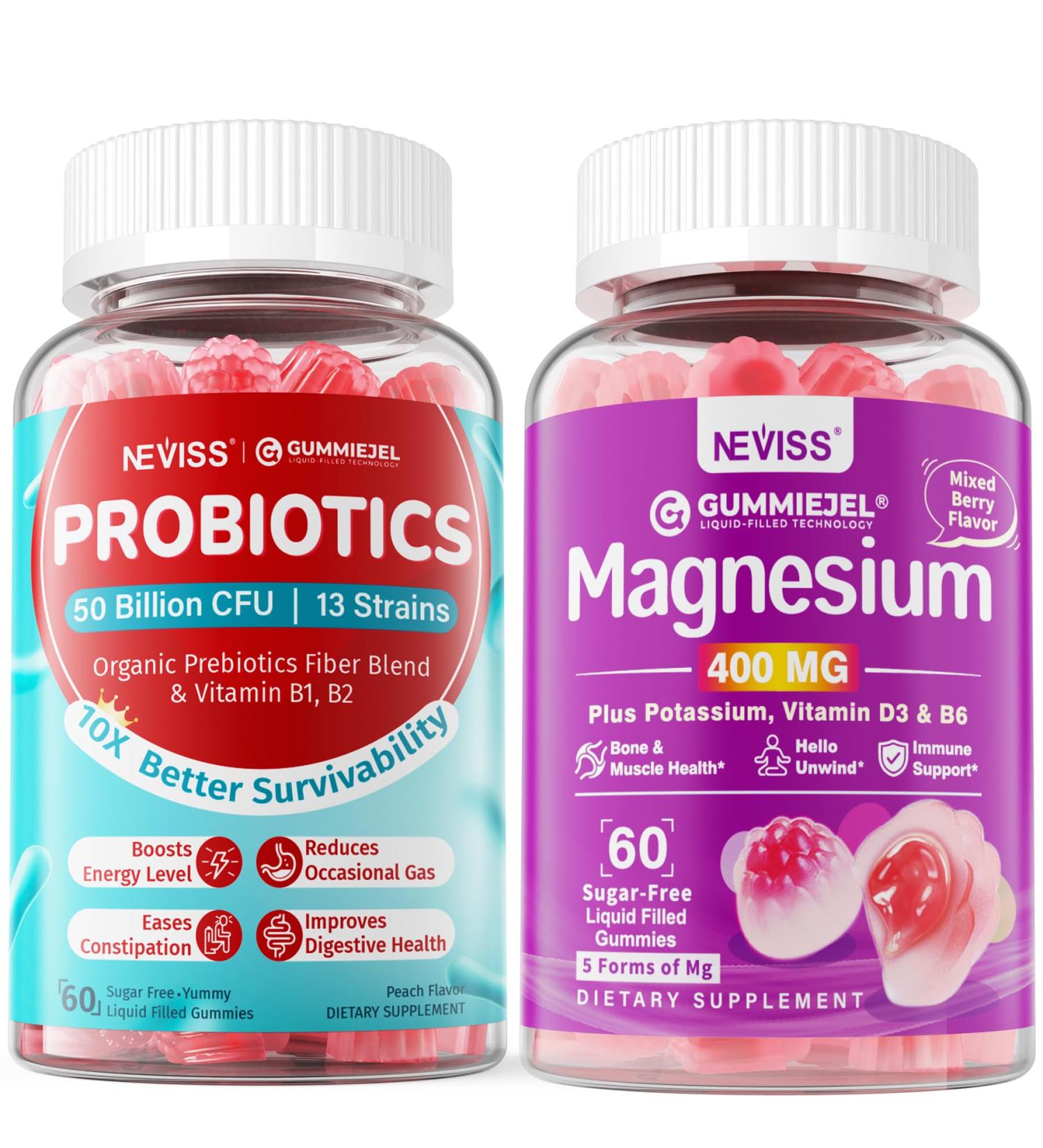 NEVISS Magnesium Supplements 400mg + Sugar Free Probiotics Gummies - Buy Online on GoSupps.com