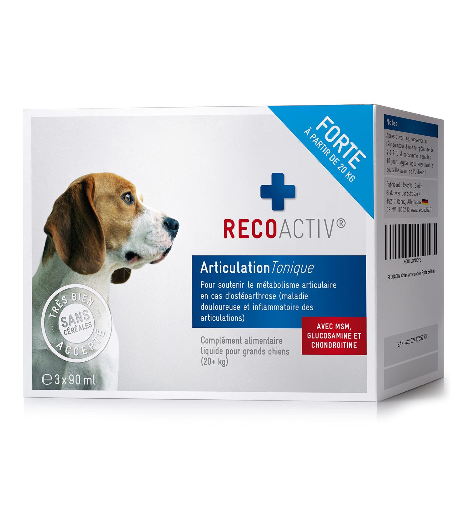 RECOACTIV Joint Tonic Strong for Dogs 3 x 90 ML Dietary Food Supplement for Degenerative Joint Diseases with Green Mussel and Glucosamine - Buy Online on GoSupps.com