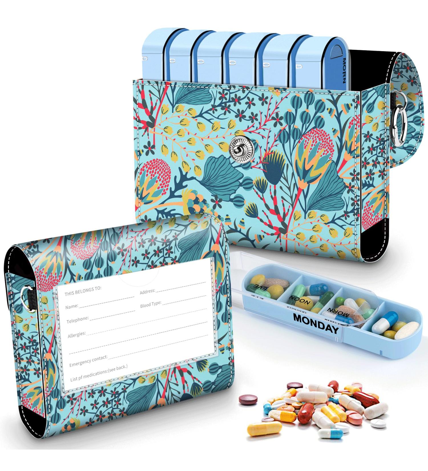 Weekly Travel Pill Organizer Case - Daily AM PM Medication Reminder with 7 Compartments & Elegant Leather Carrying Case - Perfect for International Shipping - Buy Online on GoSupps.com