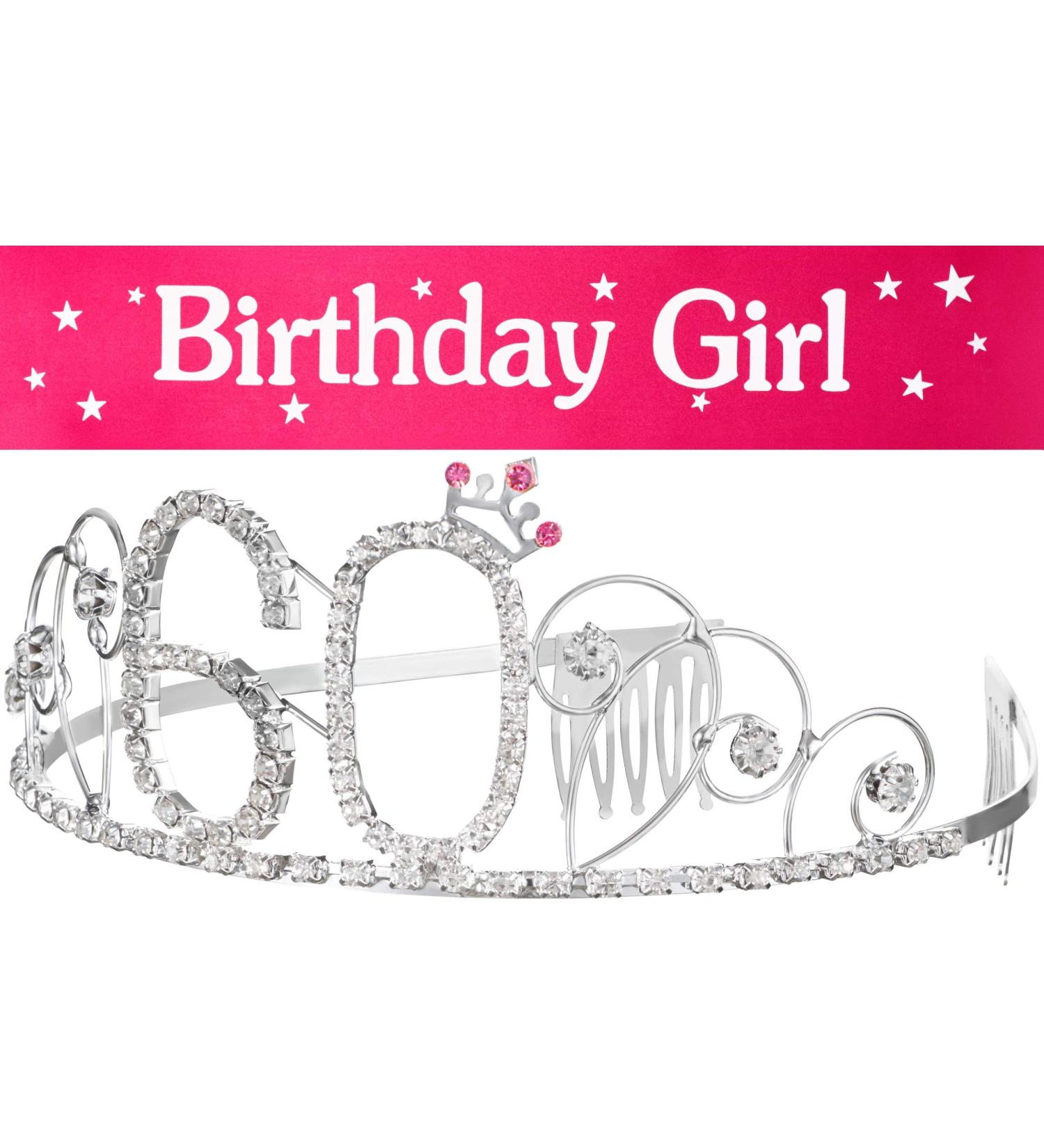 60th Birthday Hair Crown & Sash Set | Rhinestone Decorations for Women | Perfect Gift for Birthday Girl - Buy Online on GoSupps.com