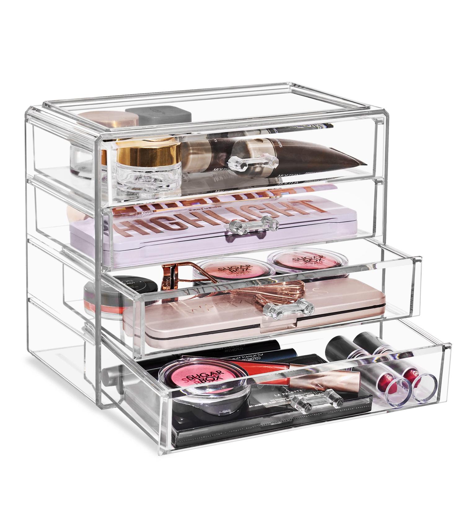Clear Acrylic Makeup Organizer - Stylish Storage Display for Vanity & Bathroom (4 Medium Drawers) - Buy Online on GoSupps.com