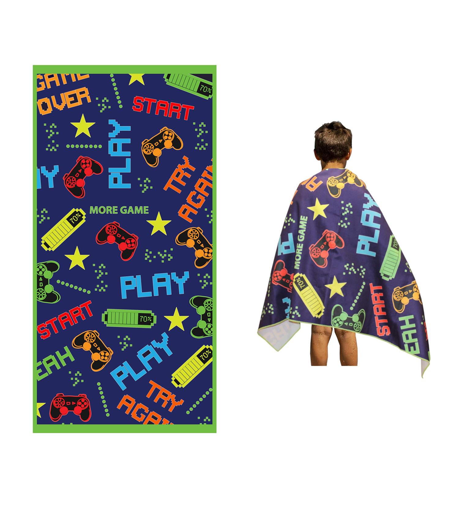 Kids Gaming Microfiber Beach Towel - Large (30x60) - Absorbent, Quick Dry, Sand Free - Lightweight Blanket for Sports, Pool, Picnic, Travel - Boys, Girls, Toddler - Buy Online on GoSupps.com