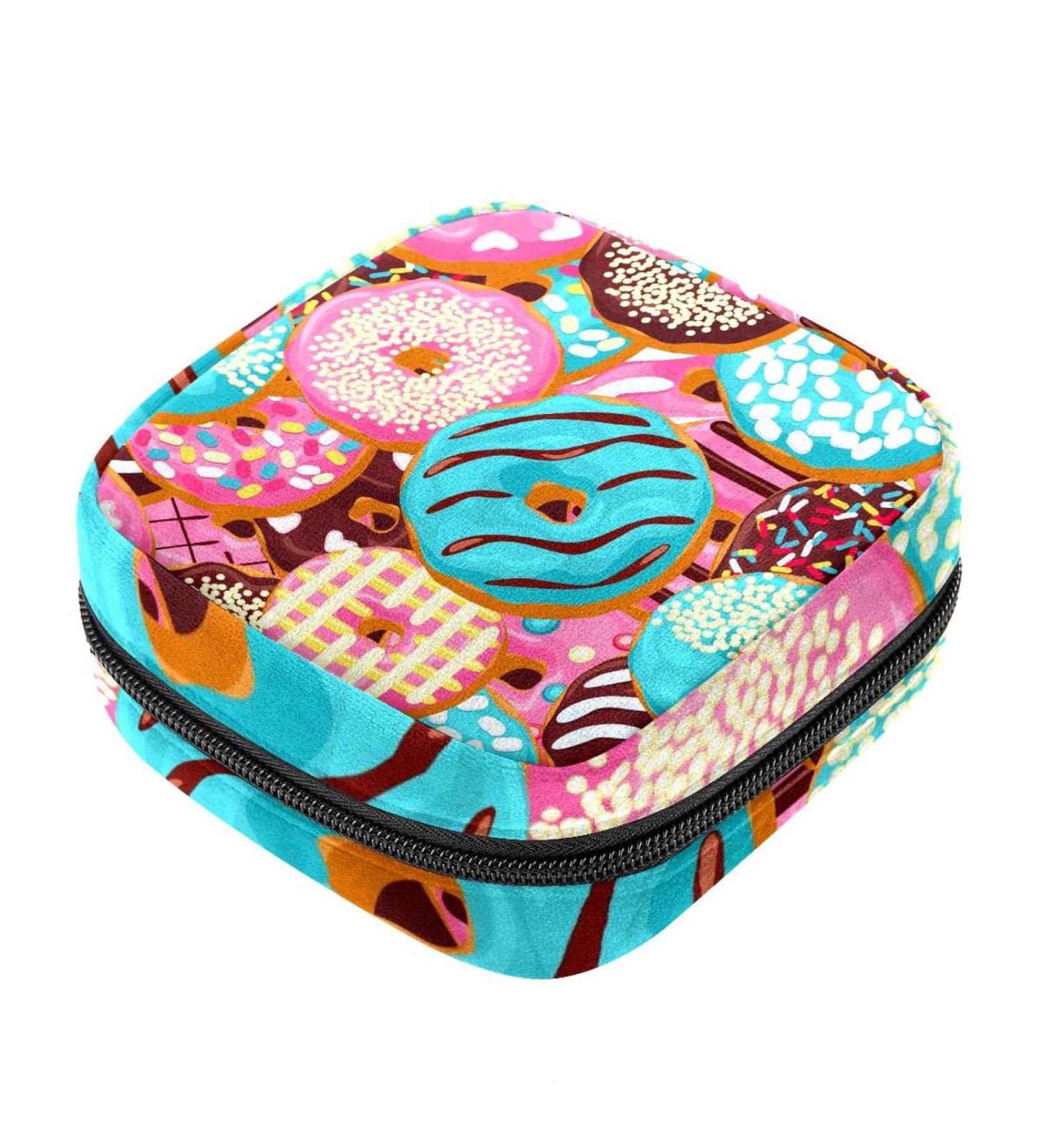Menstruation Pad Bag with Zipper | Stylish Women's Tampon & Napkin Bag in Sweet Donut Pink & Green - Buy Online on GoSupps.com