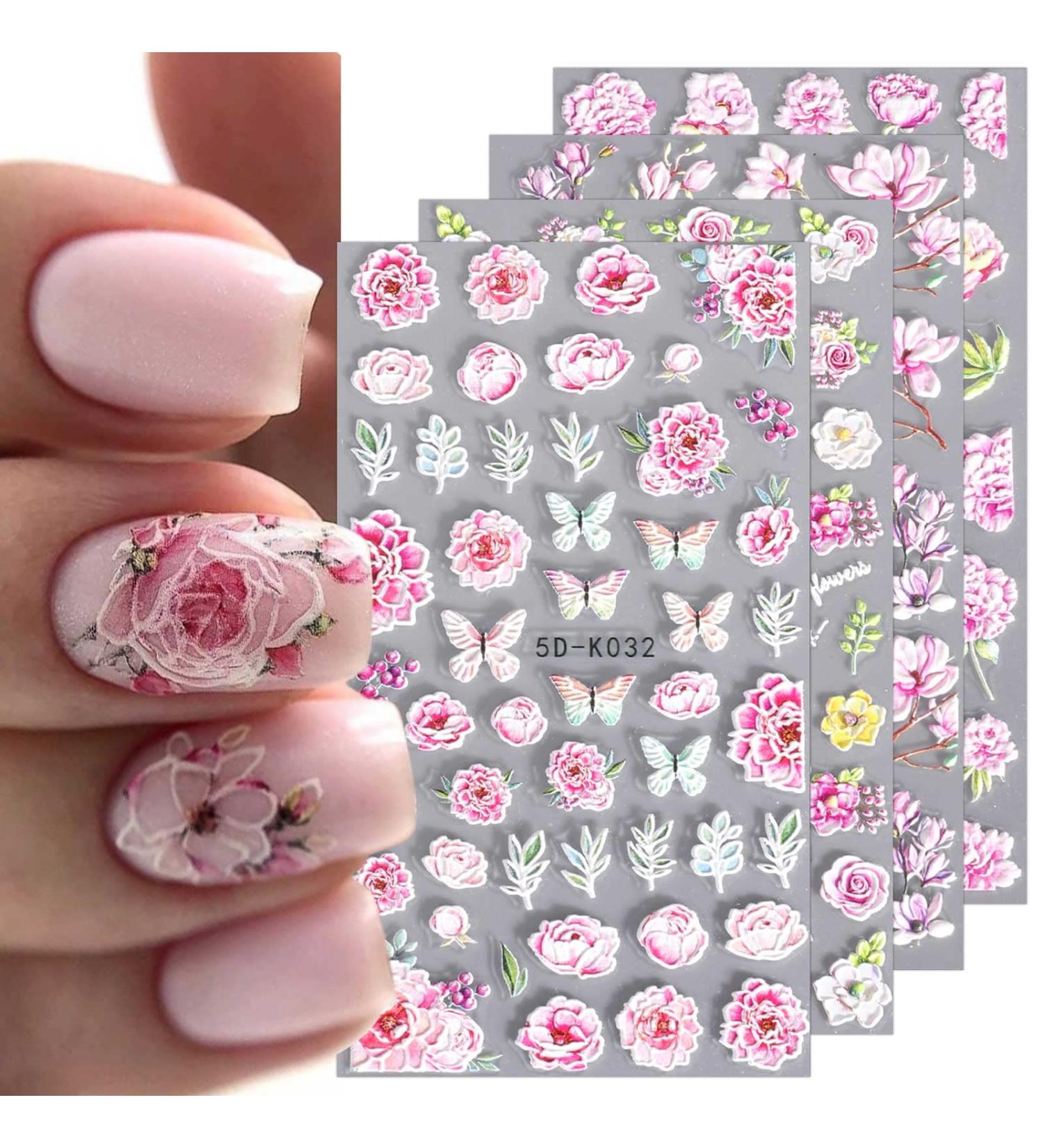 JMEOWIO 3D Embossed Spring Flower Nail Art Stickers Decals - 4 Sheets - Buy Online on GoSupps.com