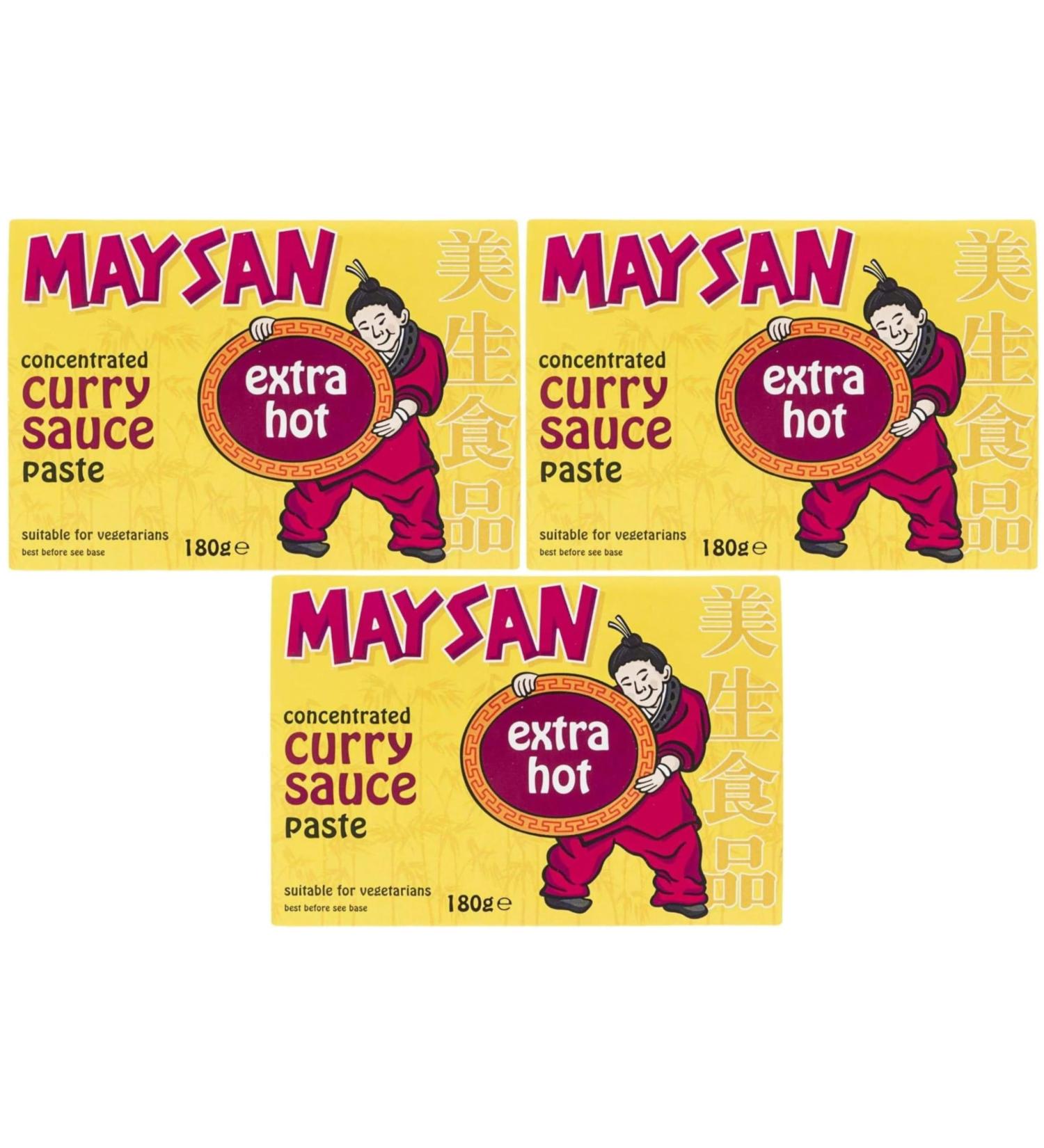 Maysan Extra Hot Curry Sauce Paste Concentrated 180g Pack of 3 - Spicy and Intense Curry Taste - Convenient Pack for Home Cooking