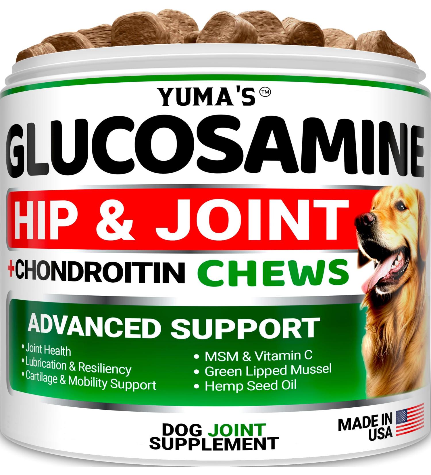 Hip & Joint Chewables for Dogs - Glucosamine MSM Turmeric Chondroitin Green-Lipped Mussels - Formulated by Vets - USA Made - Buy Online on GoSupps.com