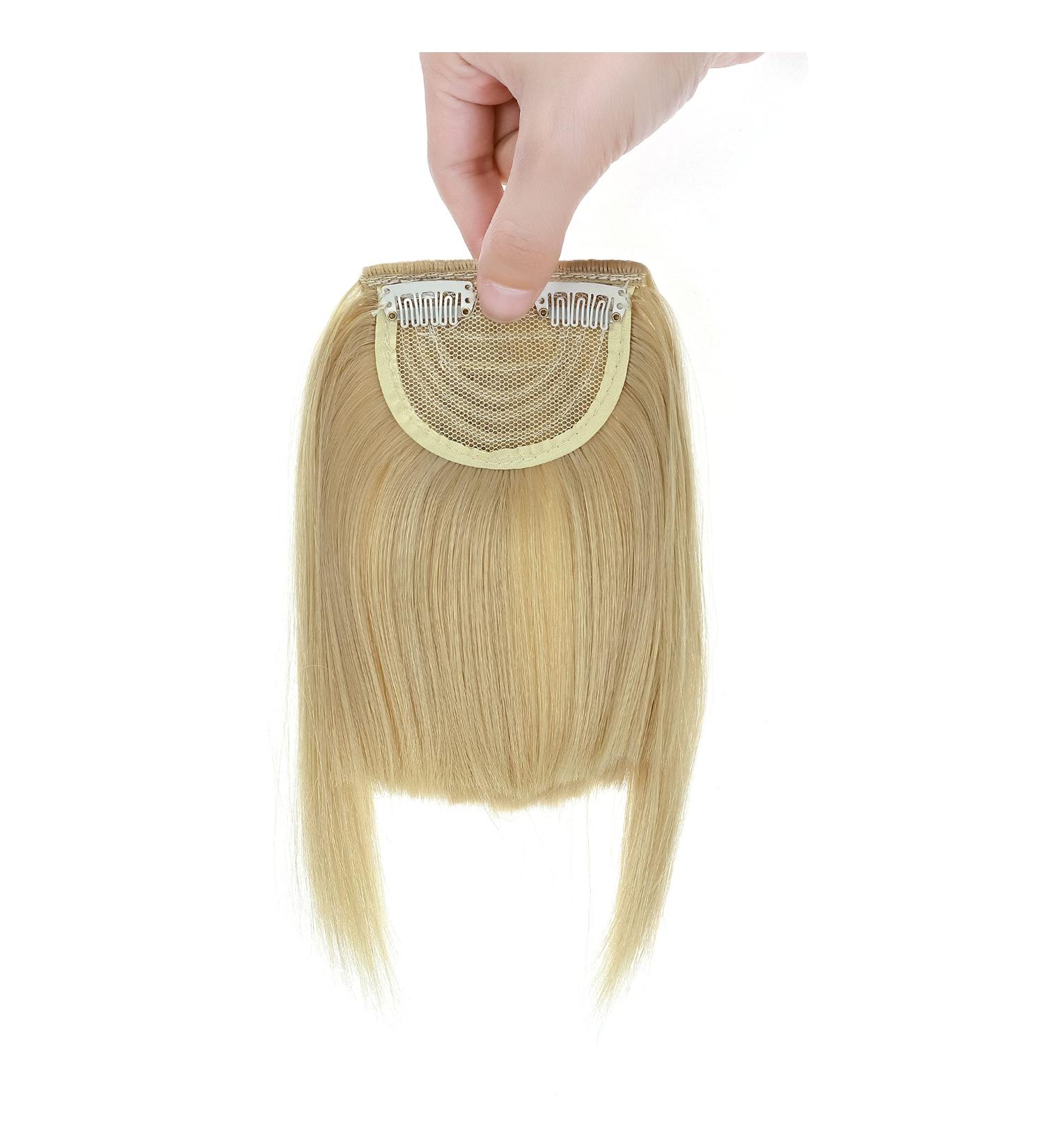 Clip In Bangs Hair Extensions: Golden Mix Bleach Blonde, Thick Straight Fringe, 2 Clips, Hairpiece for Women - Buy Online on GoSupps.com