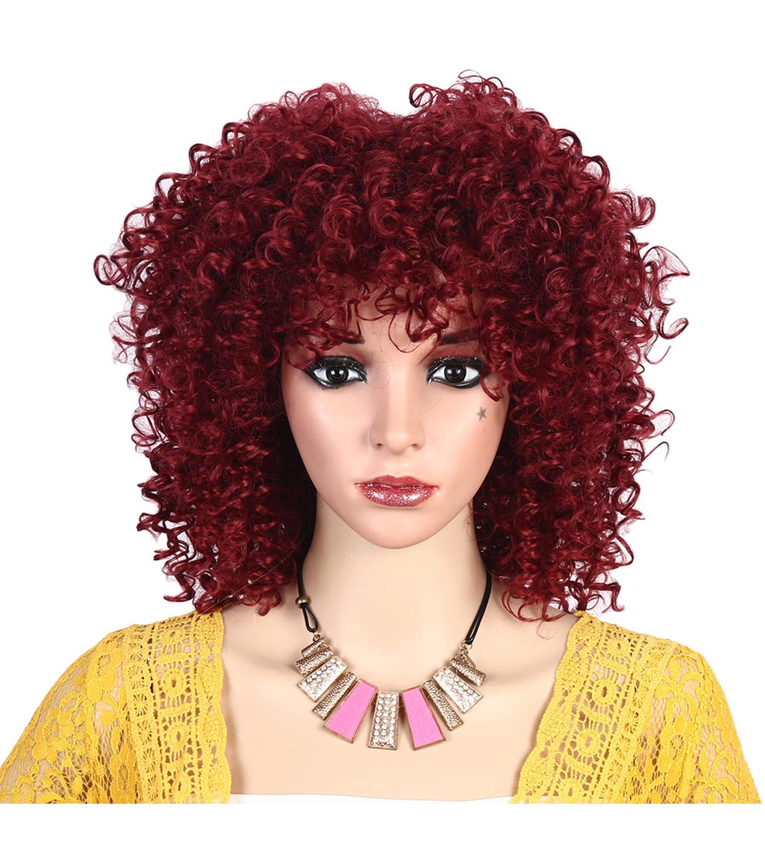 Red Afro Wig - Short Curly Wig with Bangs for Black Women | Synthetic Full Wig for International Shipping - Buy Online on GoSupps.com
