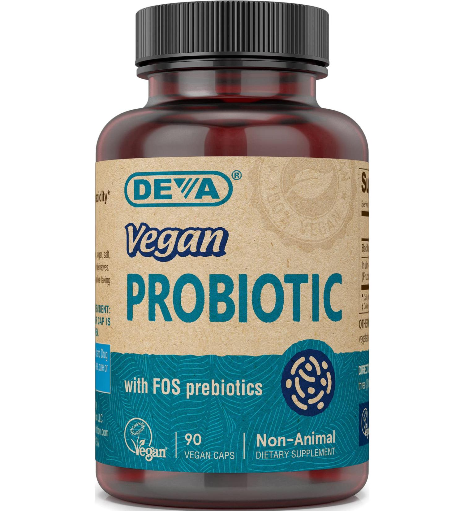 Deva Vegan Probiotic with FOS Prebiotic - 90 Vegan Capsules for Digestive Health - Buy Online on GoSupps.com